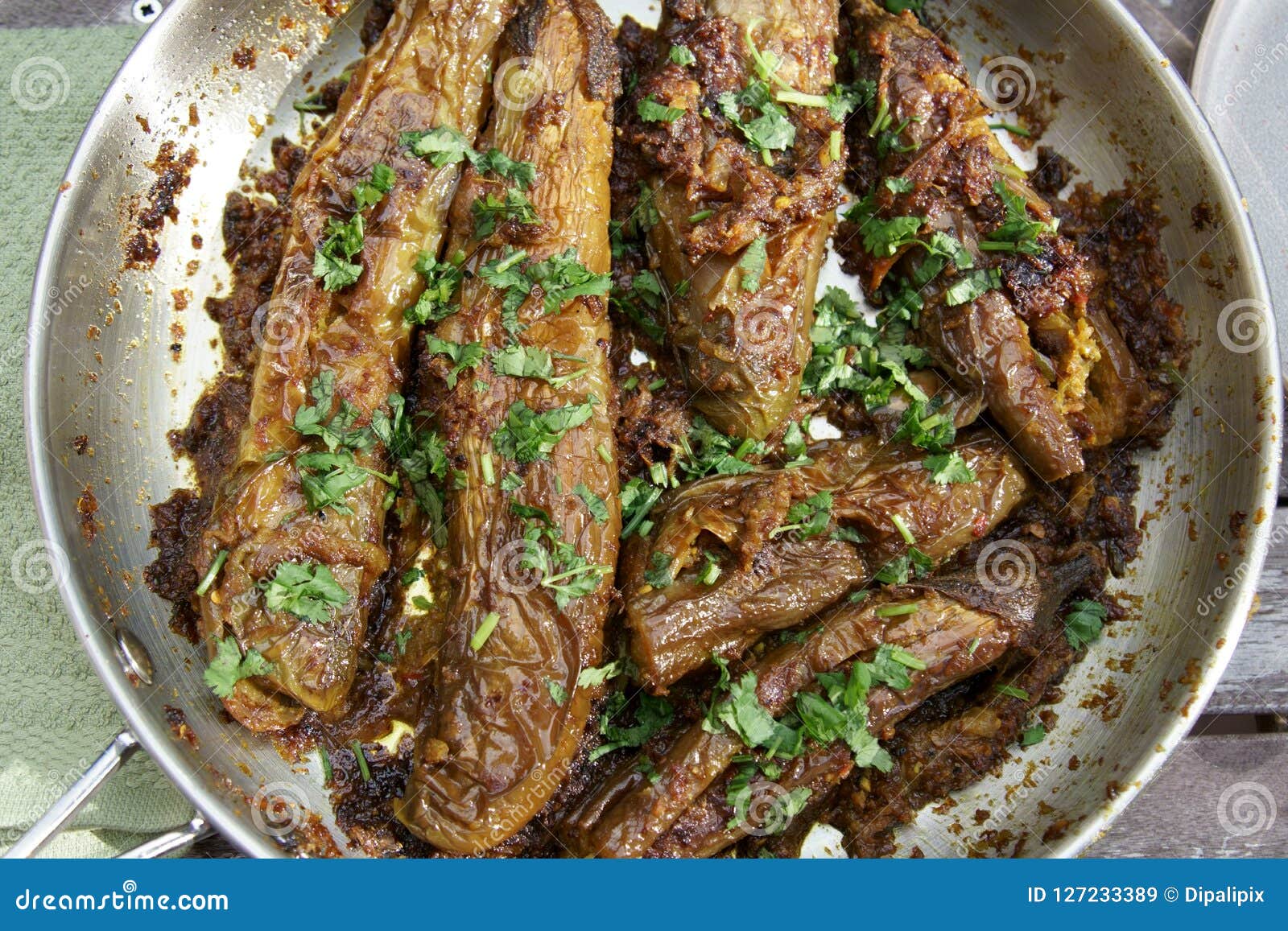 stuffed eggplant or bharwa baigon, an indian vegetarian entree.