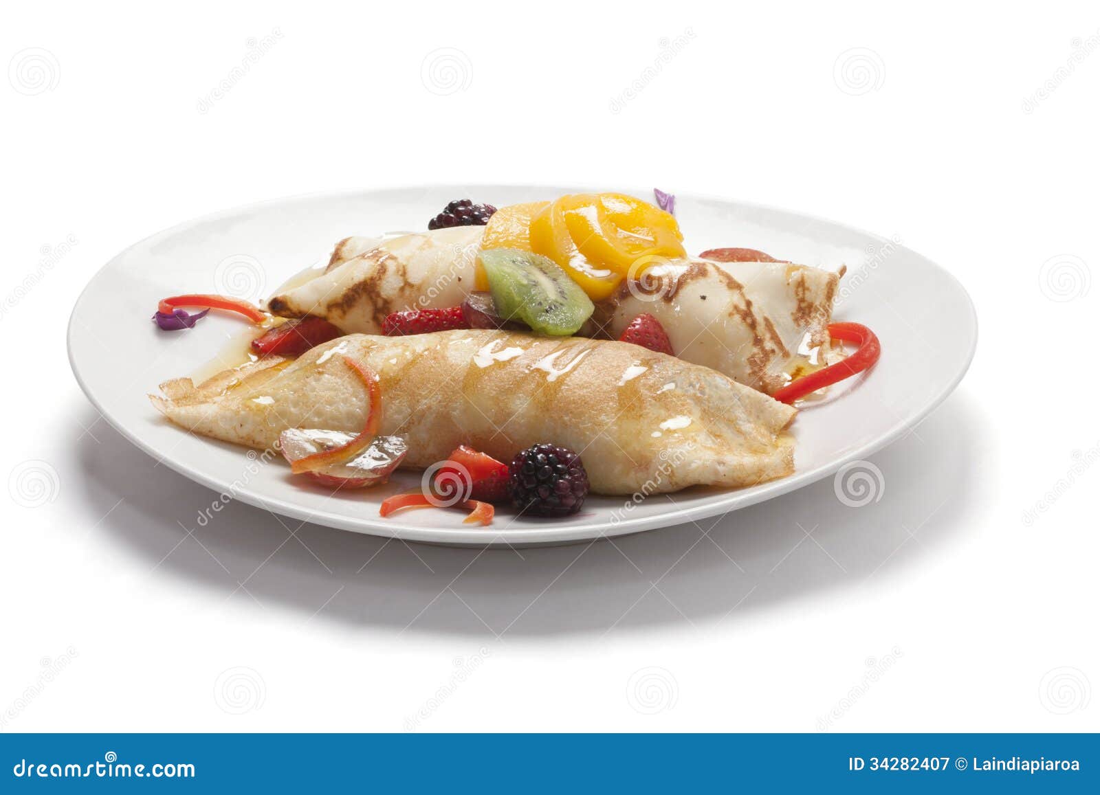 Stuffed Pancakes With Sugar Syrup And Fruit Garnish Stock Image Image