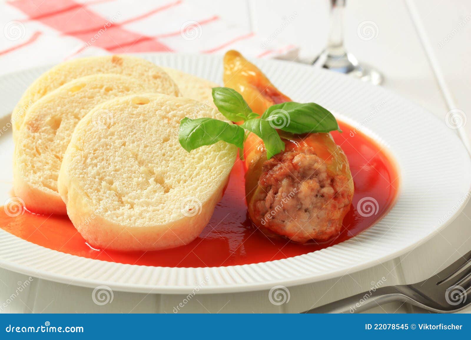 Stuffed Pepper with Tomato Sauce and Dumplings Stock Image Image of