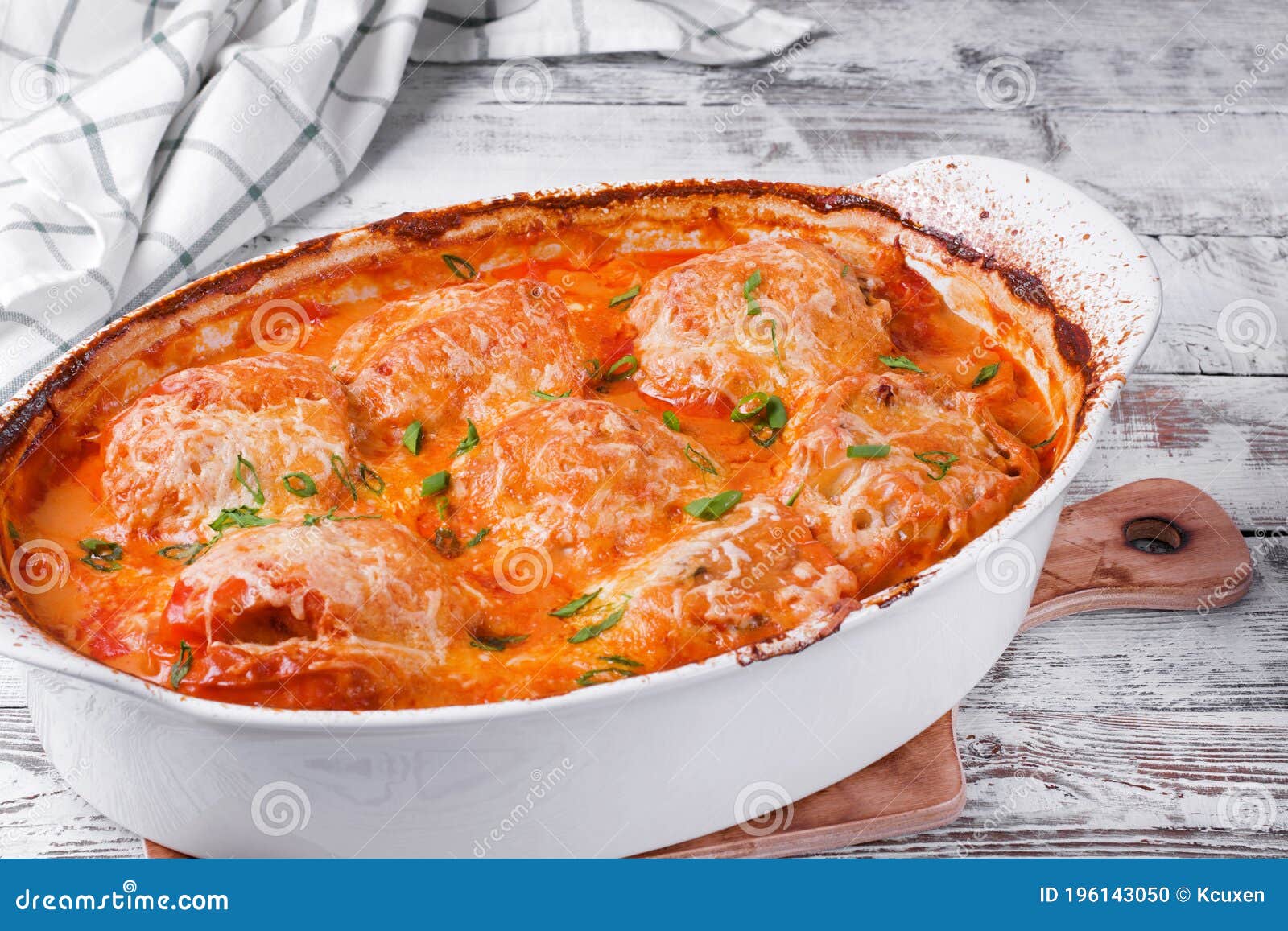 Stuffed Peppers with Mince Roasted with Melted Cheese Stock Photo