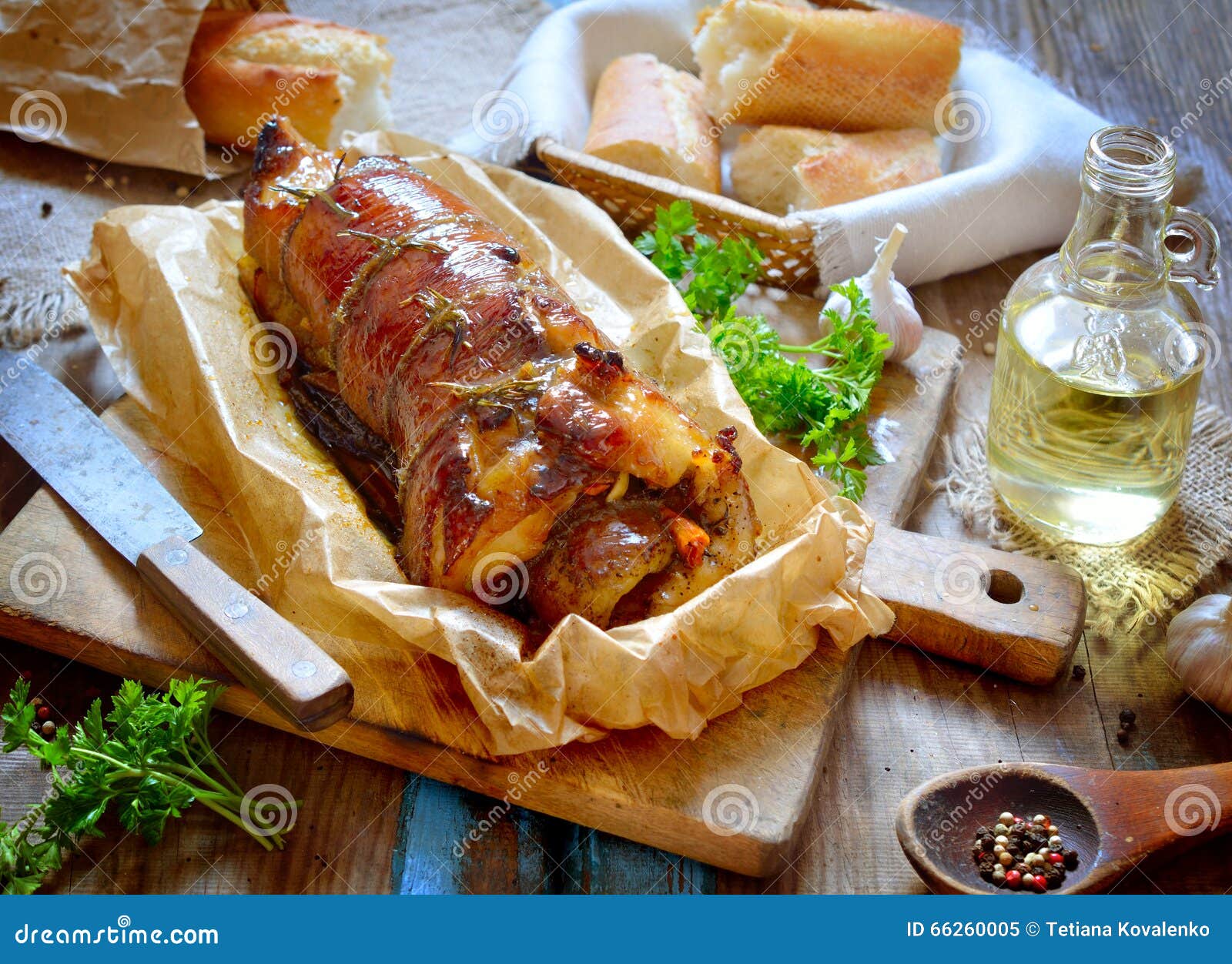 Stuffed Pork Loin Roast on the Board. Stock Image Image of dinner