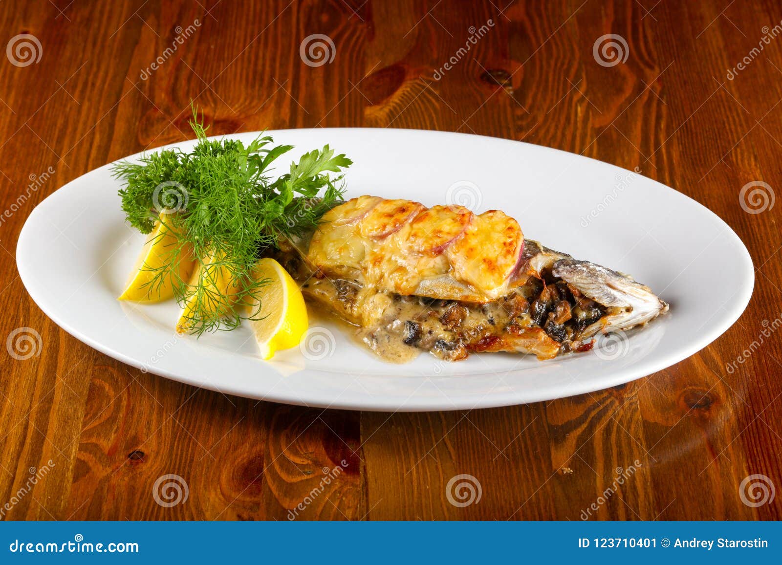 Stuffed trout stock image. Image of mushroom, cuisine 123710401