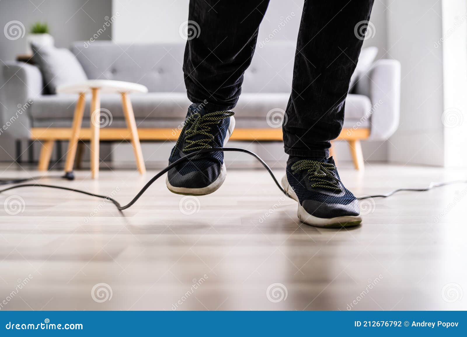 stumble over cable. clumsy office falldown