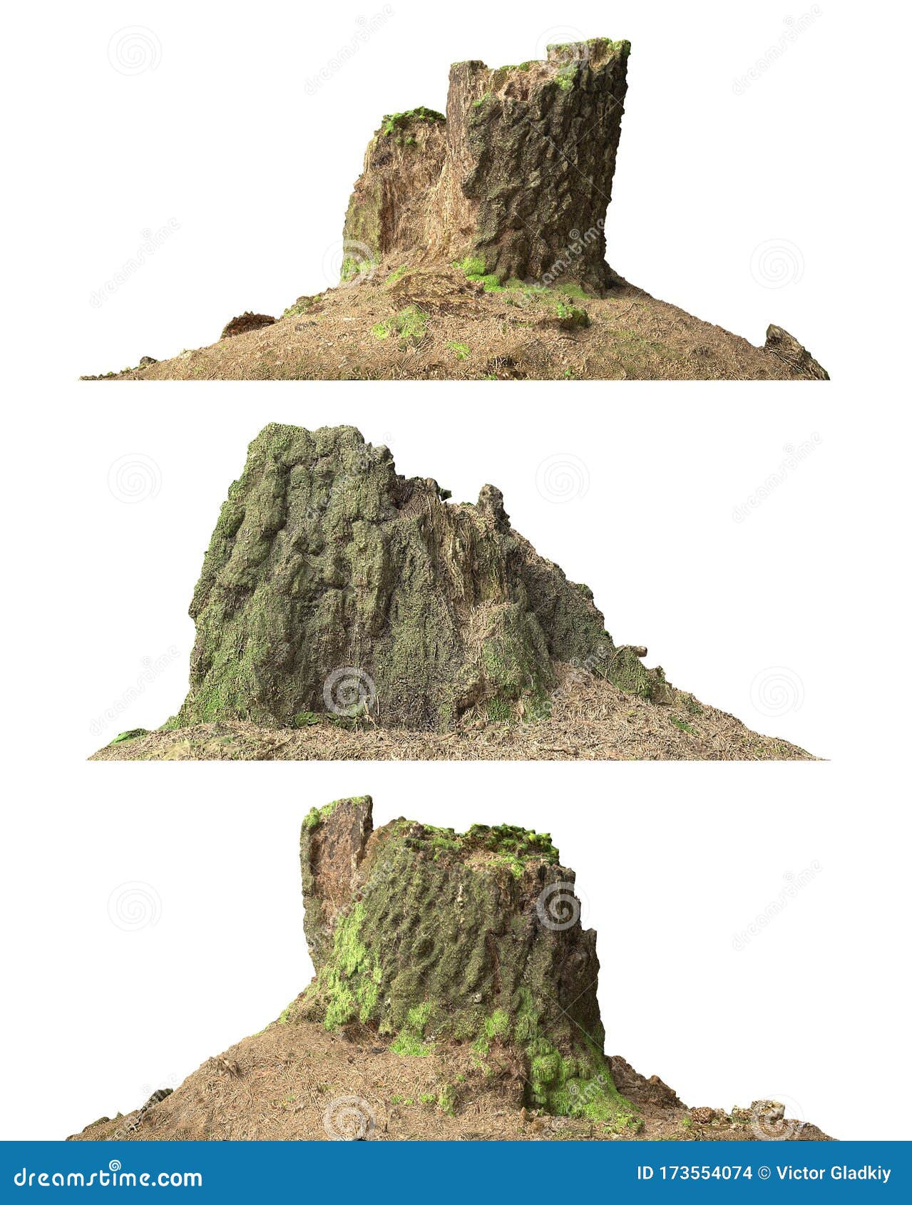 Stump dead tree isolated on white 3d illustration. 3d illustration stump dead tree isolated on white