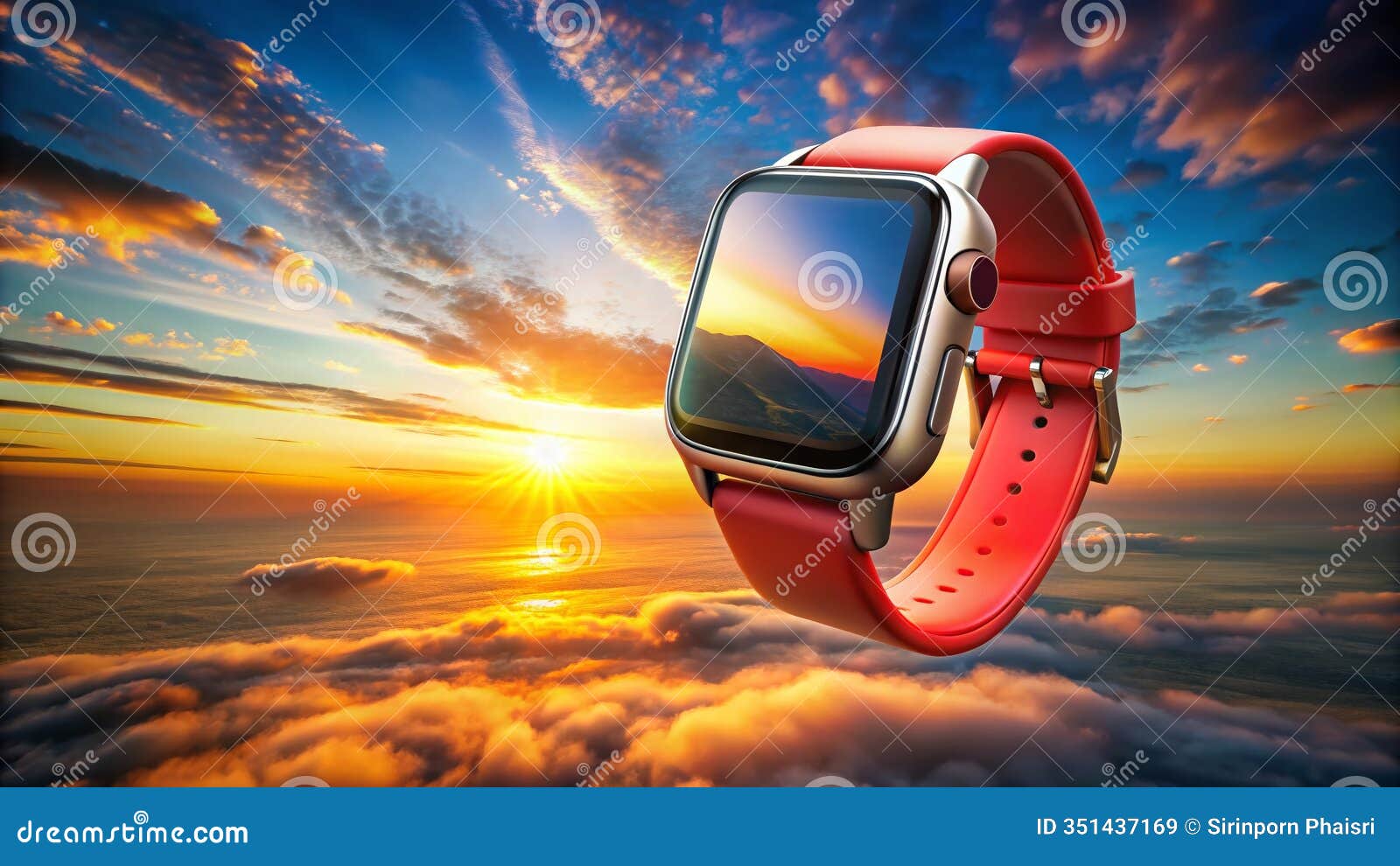 stunning aerial drone shot of a modern smartwatch with a vibrant display and red strap a technological aesthetic