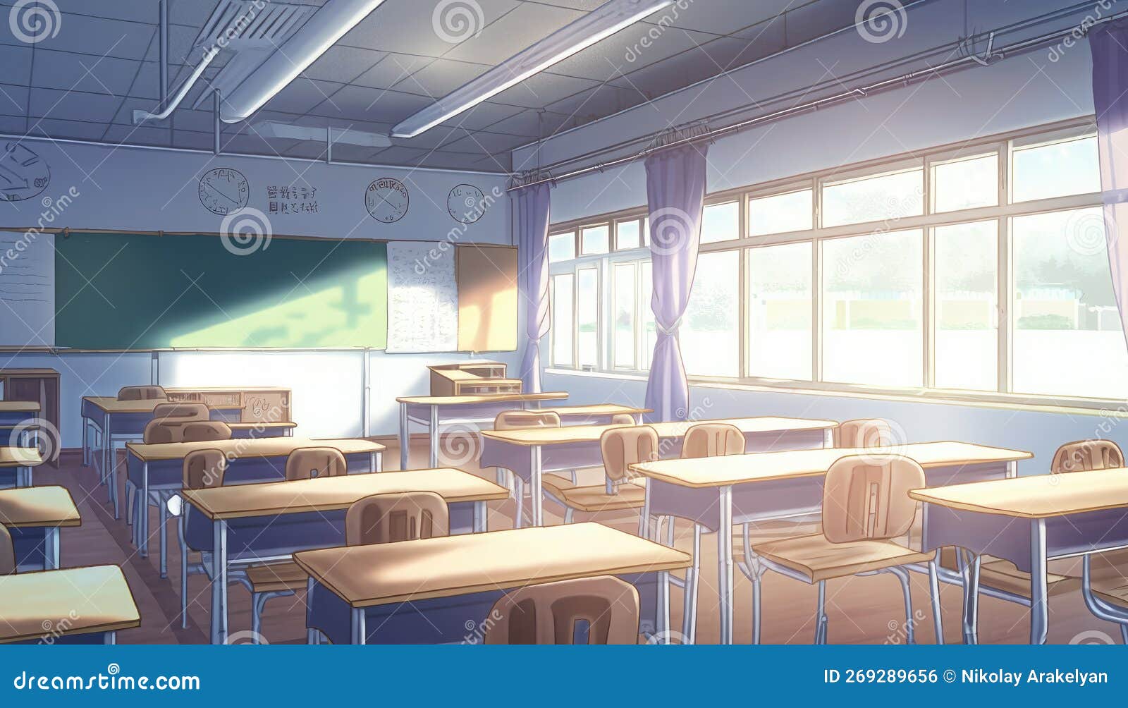 Premium AI Image  illustration of an empty classroom in anime style