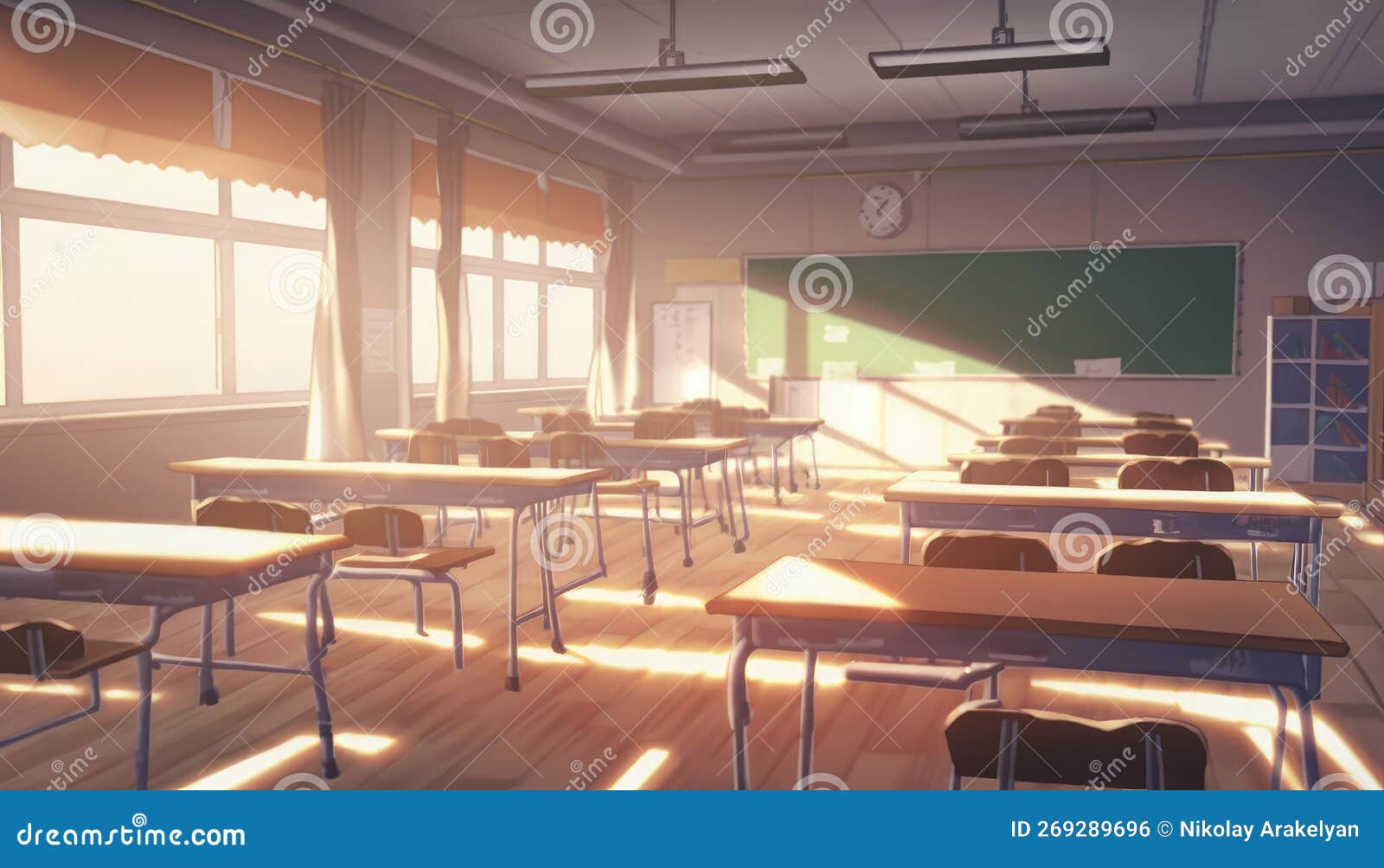 Anime classroom background illustration