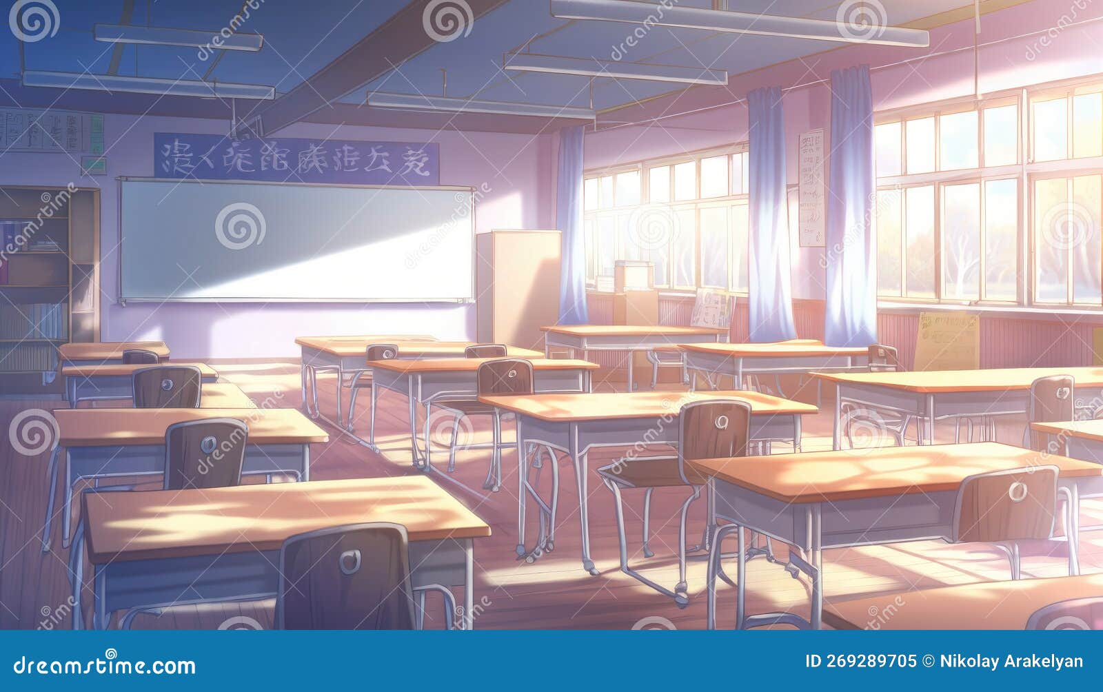 Anime classroom background illustration