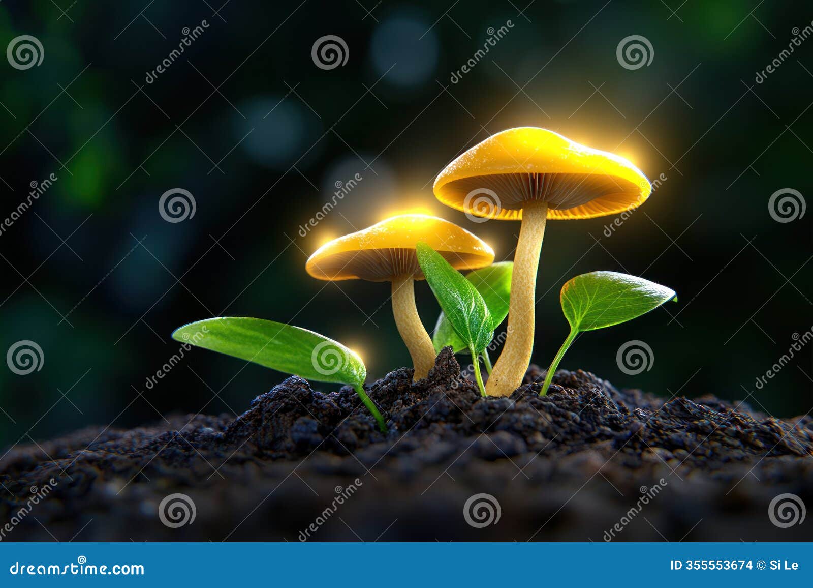 cluster of wild mushrooms sprouting on forest floor - ai generated image