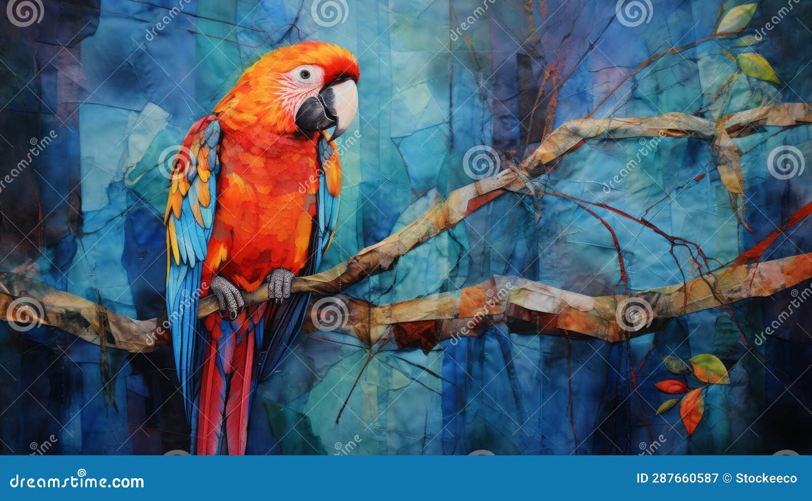 Colorful Parrot Painting Sculptural Paper Constructions in