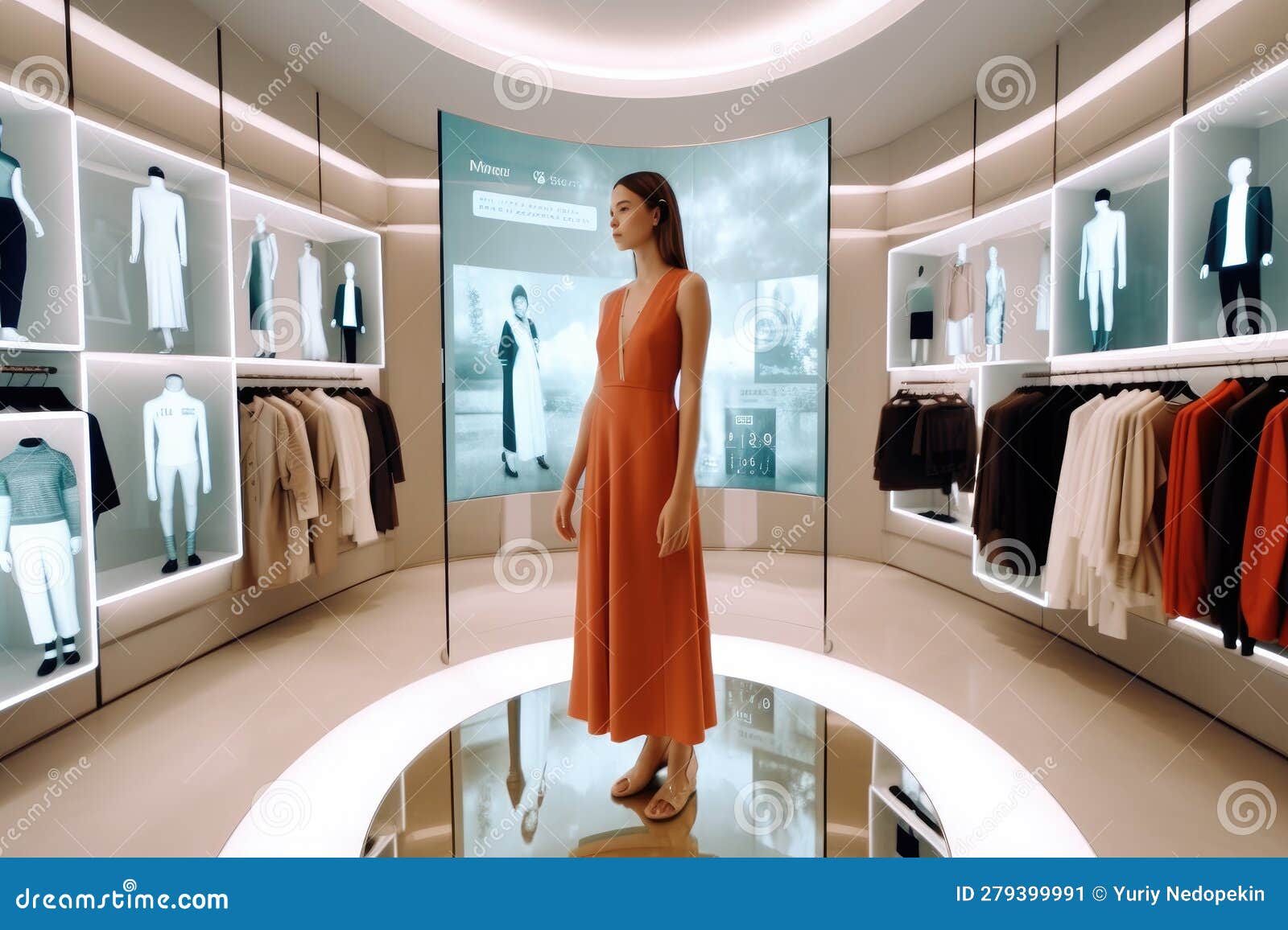 Stunning and Atmospheric 3D Virtual Dressing Room. Generative AI Stock