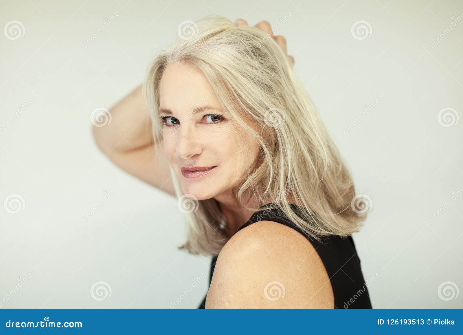 Stunning Beautiful And Self Confident Best Aged Woman With Grey Hair Smiling Into Camera Stock 