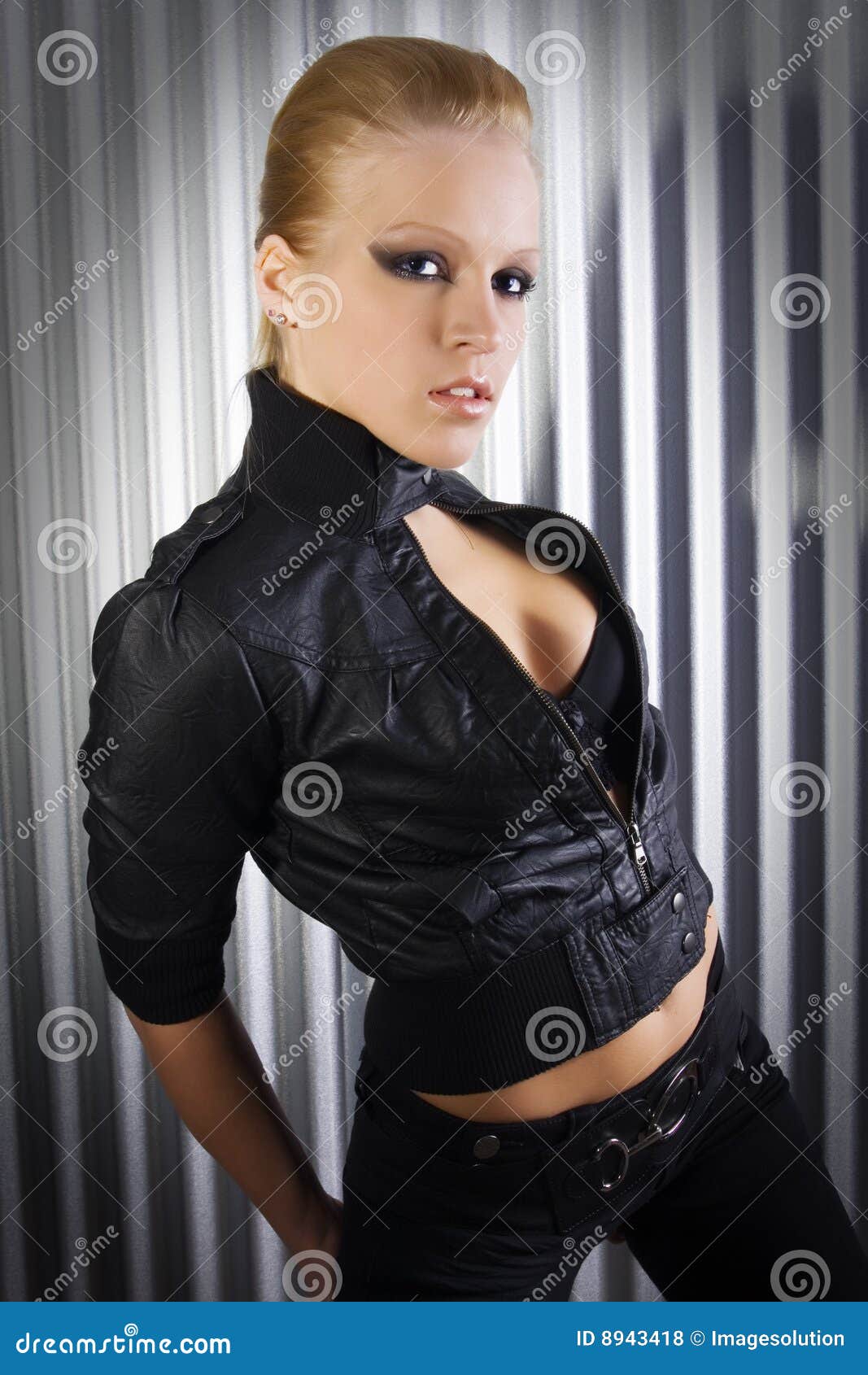 Stunning Beauty in Leather Jacket Stock Photo - Image of bright