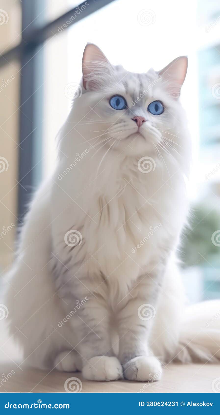 The Stunning Cat in Ivory and Powder Blue Style . Stock Illustration