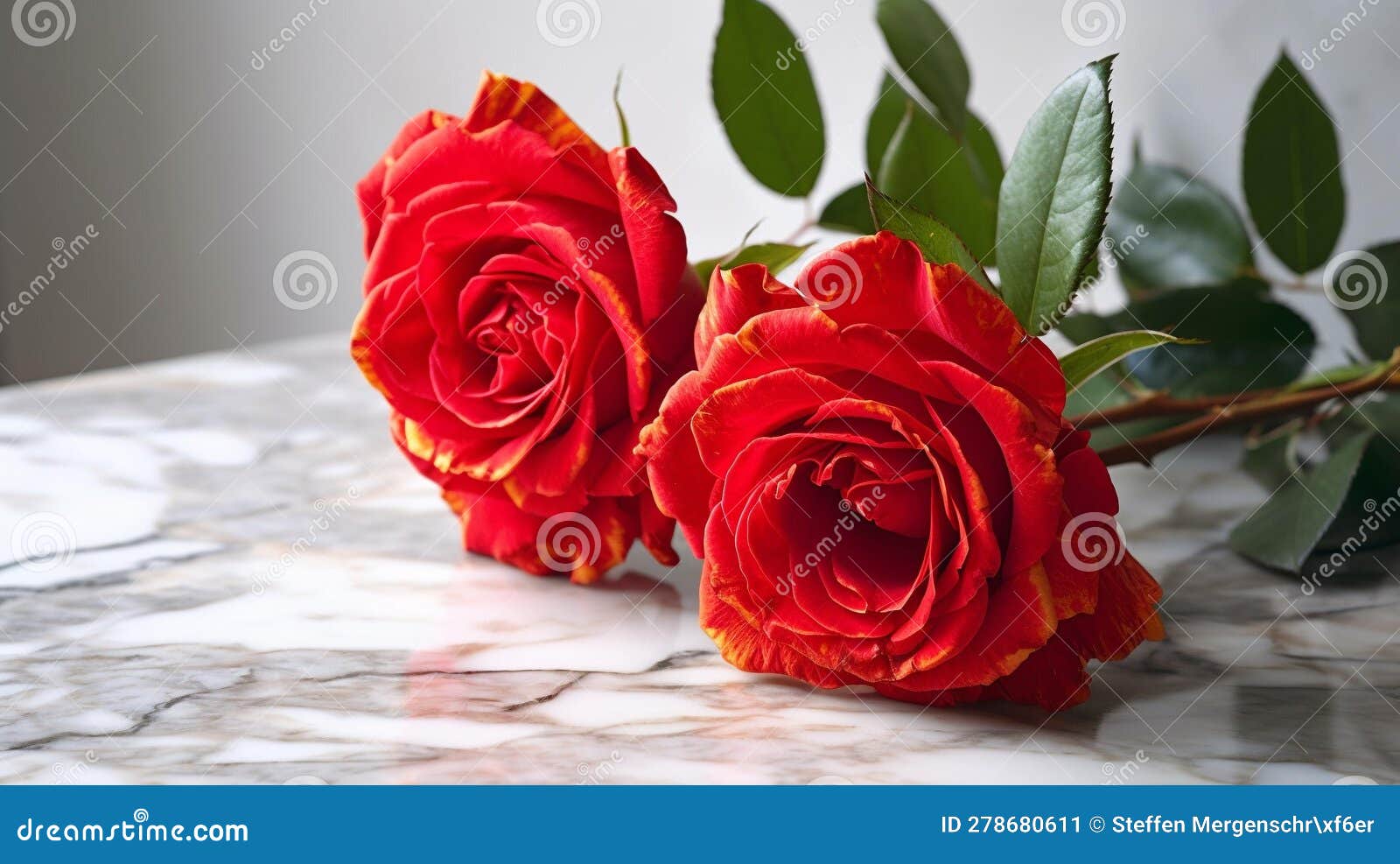 radiant red roses on white marble