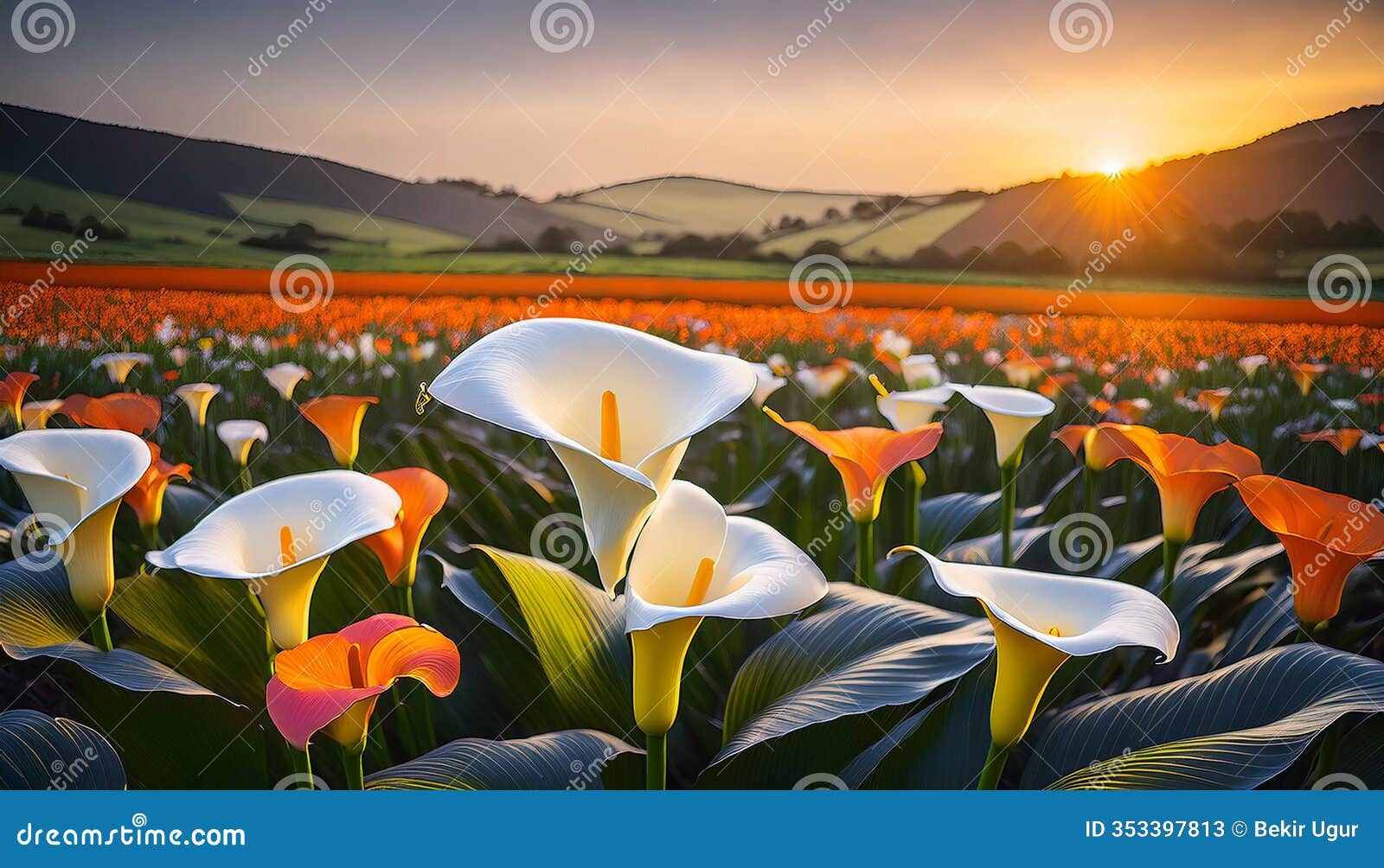 blooming beauty: calla lily in a field of vibrant colors.