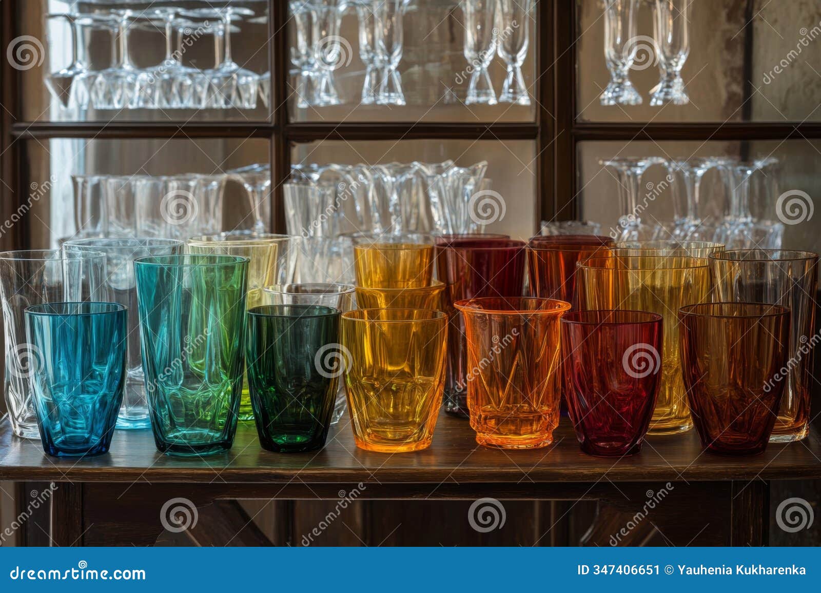vibrant hand-blown glasses display