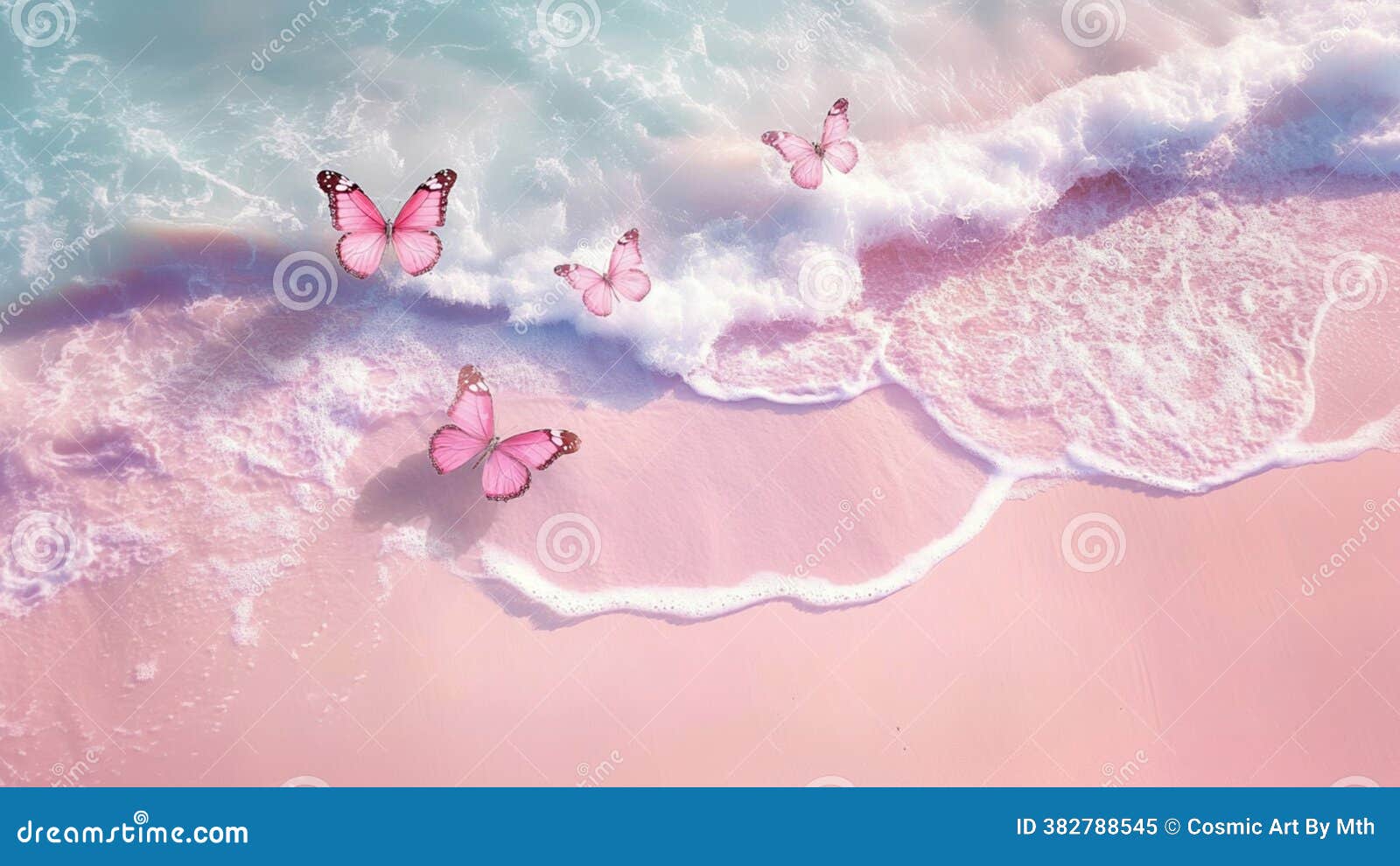 Feminine Light Pink Butterflies in a Pink Sand Beach Background with Aqua  Blue Ocea Waves Stock Illustration - Illustration of freedom, butterfly:  382788545, image size:1600x990
