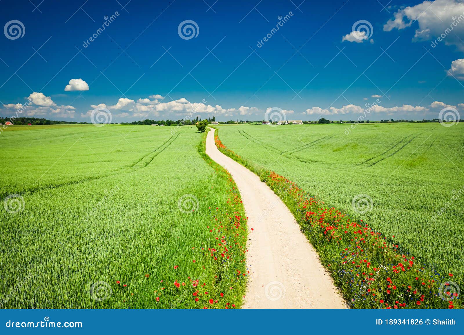 Stunning Country Road And Green Field In Summer Aerial View Stock