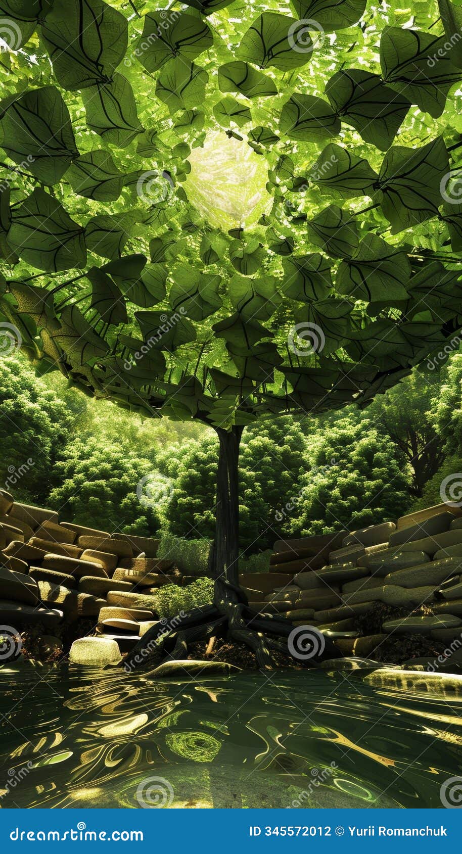 stunning 3d view of livistonia rotundifolia a symmetrical canopy from below in a serene setting