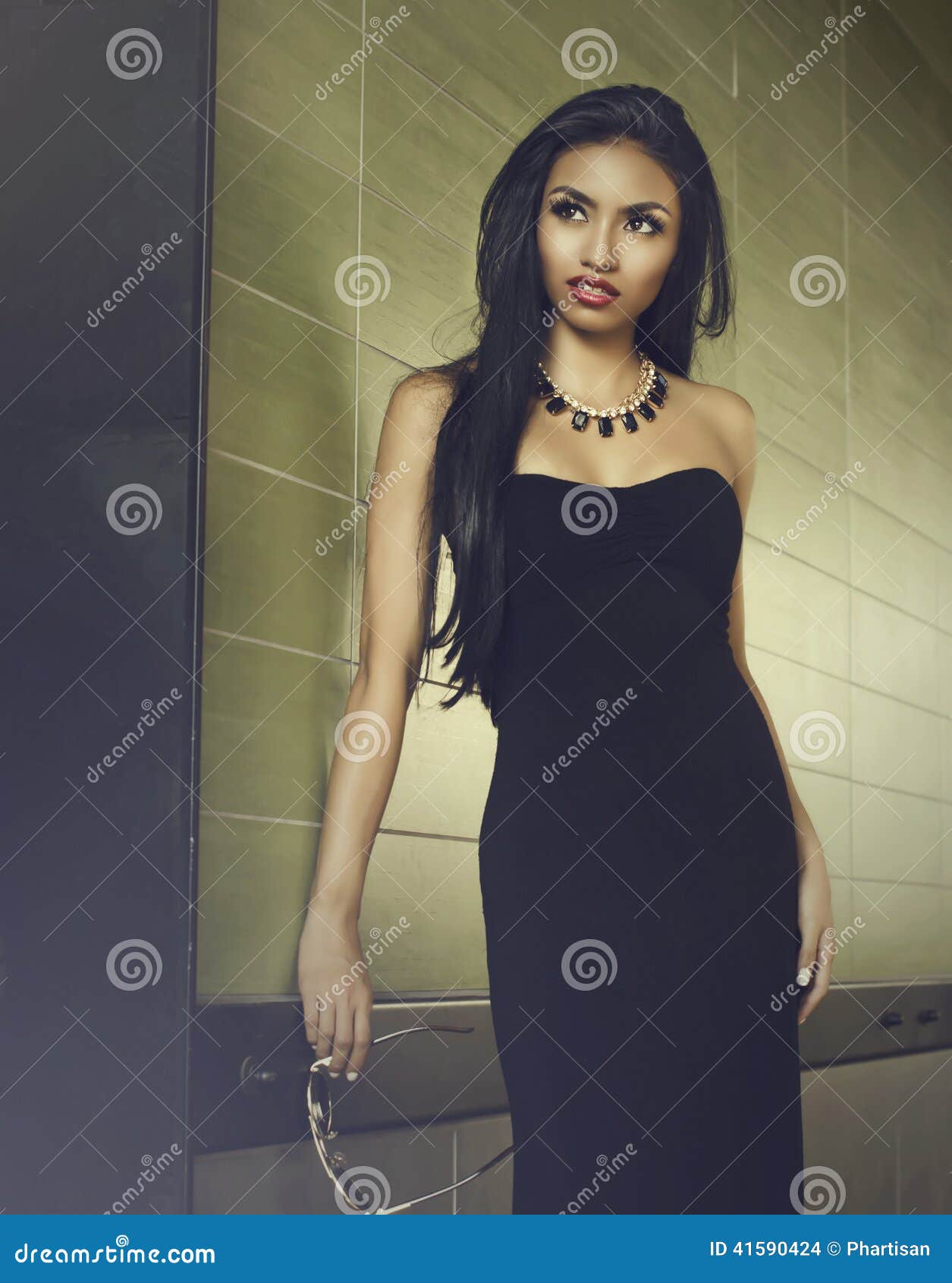stunning fashion model chic black dress