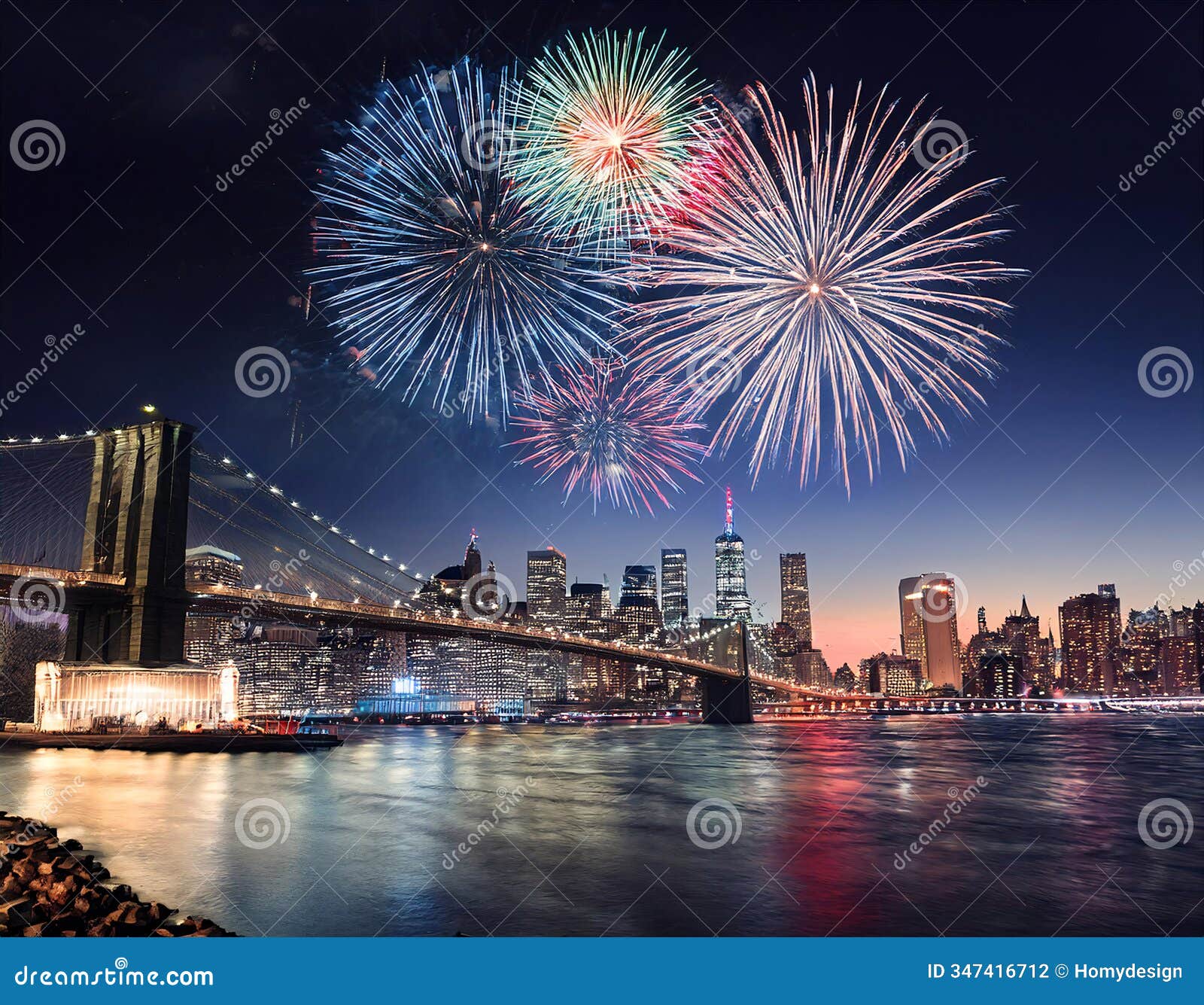 a stunning fireworks display over the a bridge and city skyline