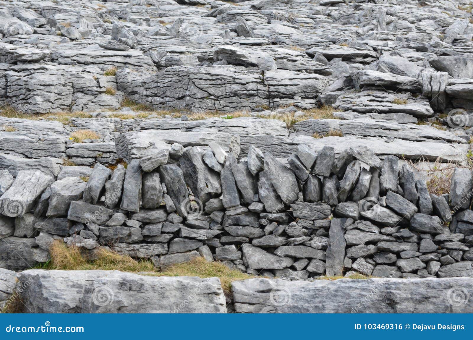 beautiful gray rock wall in burren ireland