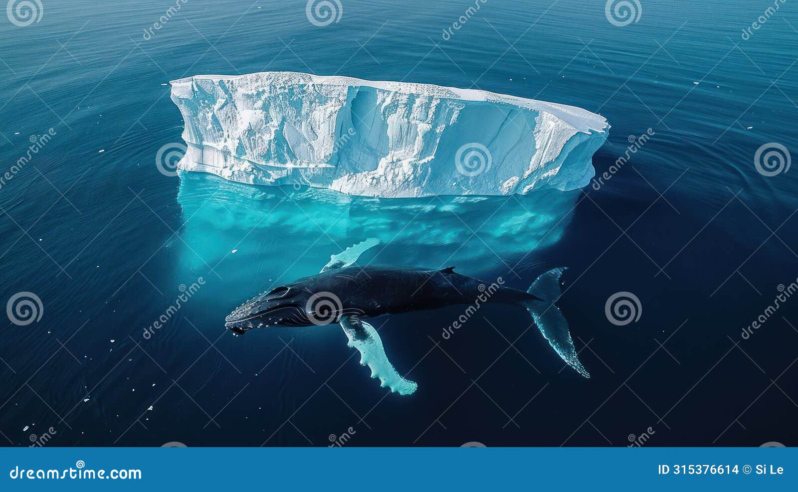 graceful humpback whale swimming beneath majestic iceberg