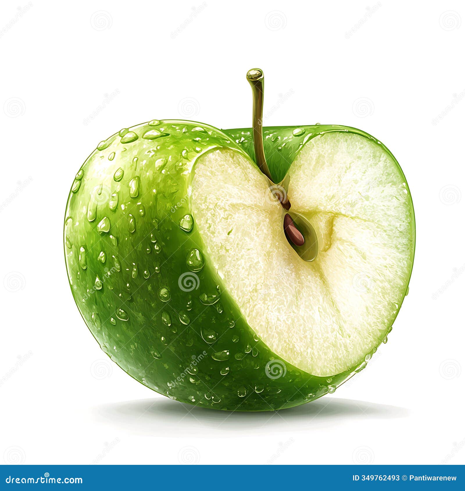 half eaten green apple with realistic details