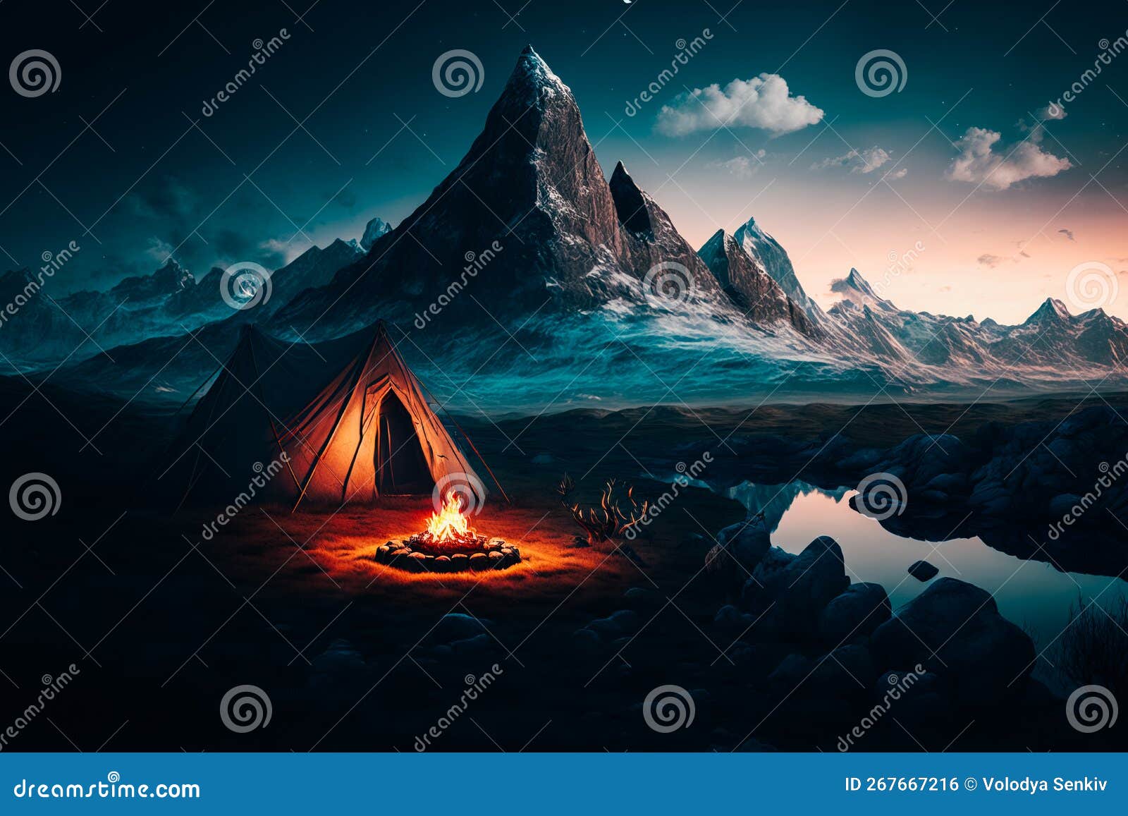 A Stunning Image of a Minimalist Camping Setup in the Mountains, with a