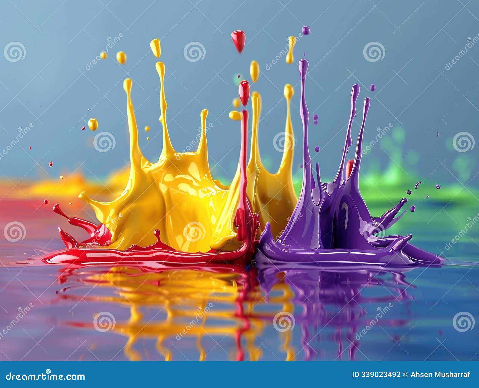 4k color paint explosion drops in a water on solid background