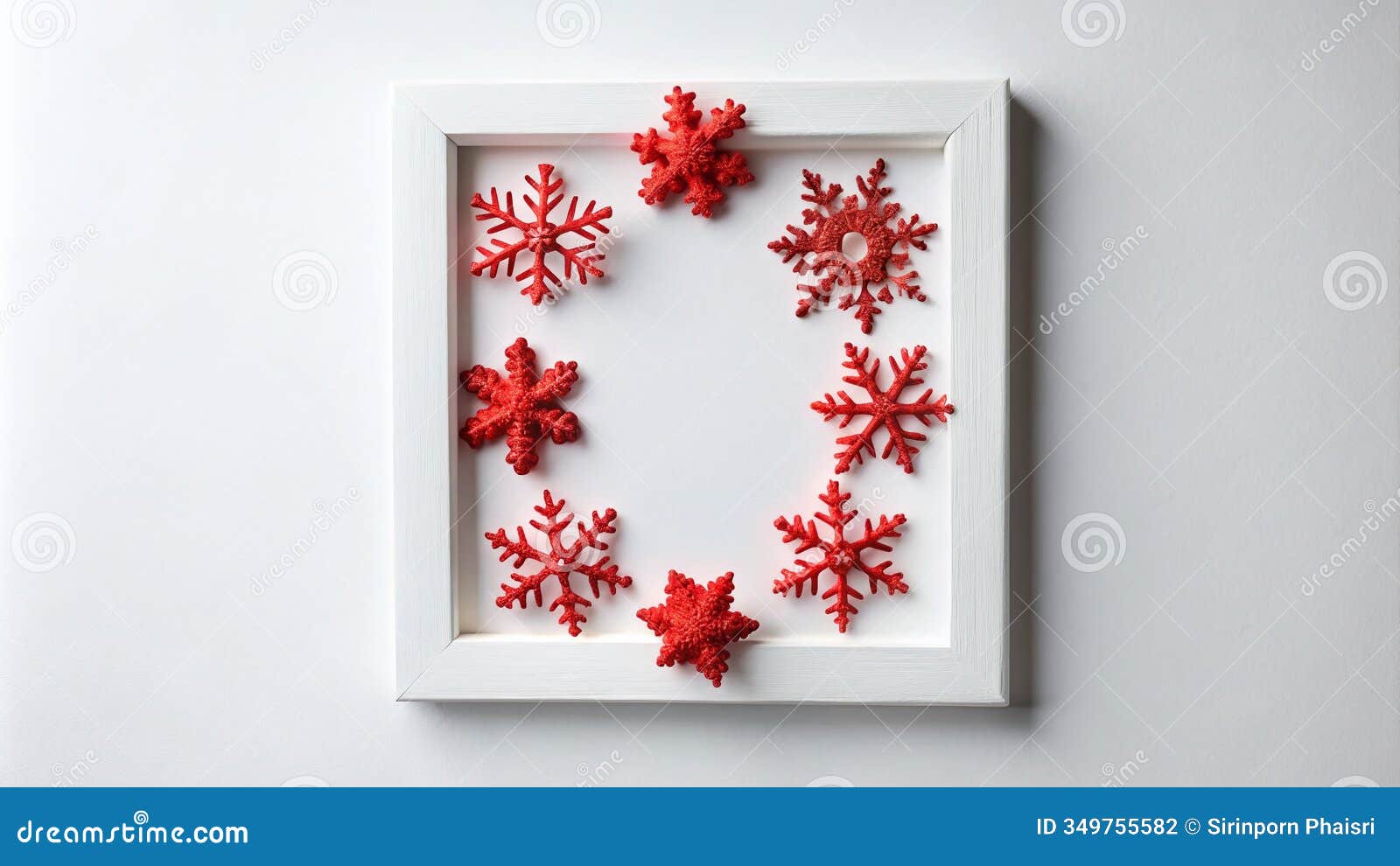 elegant white frame with red snowflakes a minimalist holiday decor  for photography backdrops and seasonal