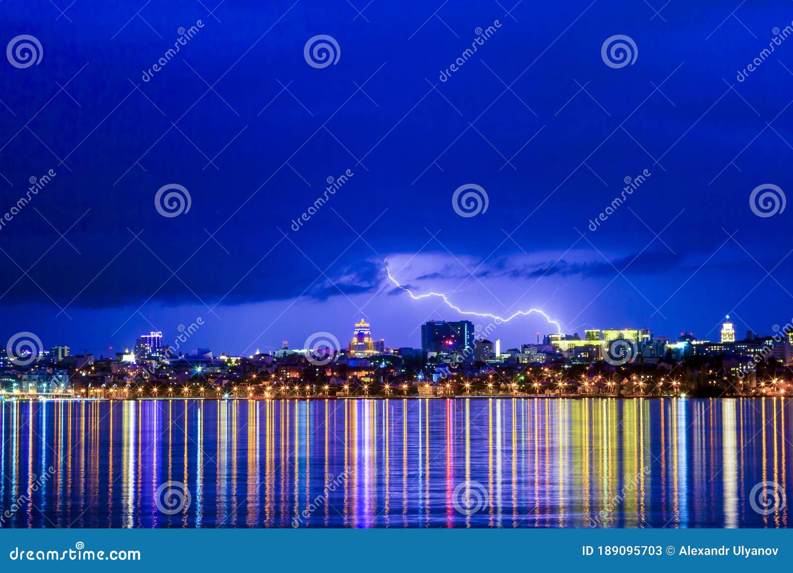 Stunning Multiple Lightning Strikes Over Voronezh City Stock Image