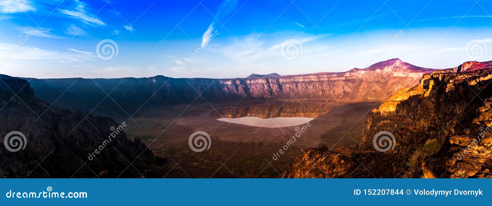 a stunning panoramic view of the al wahbah crater on a sunny day, saudi arabia