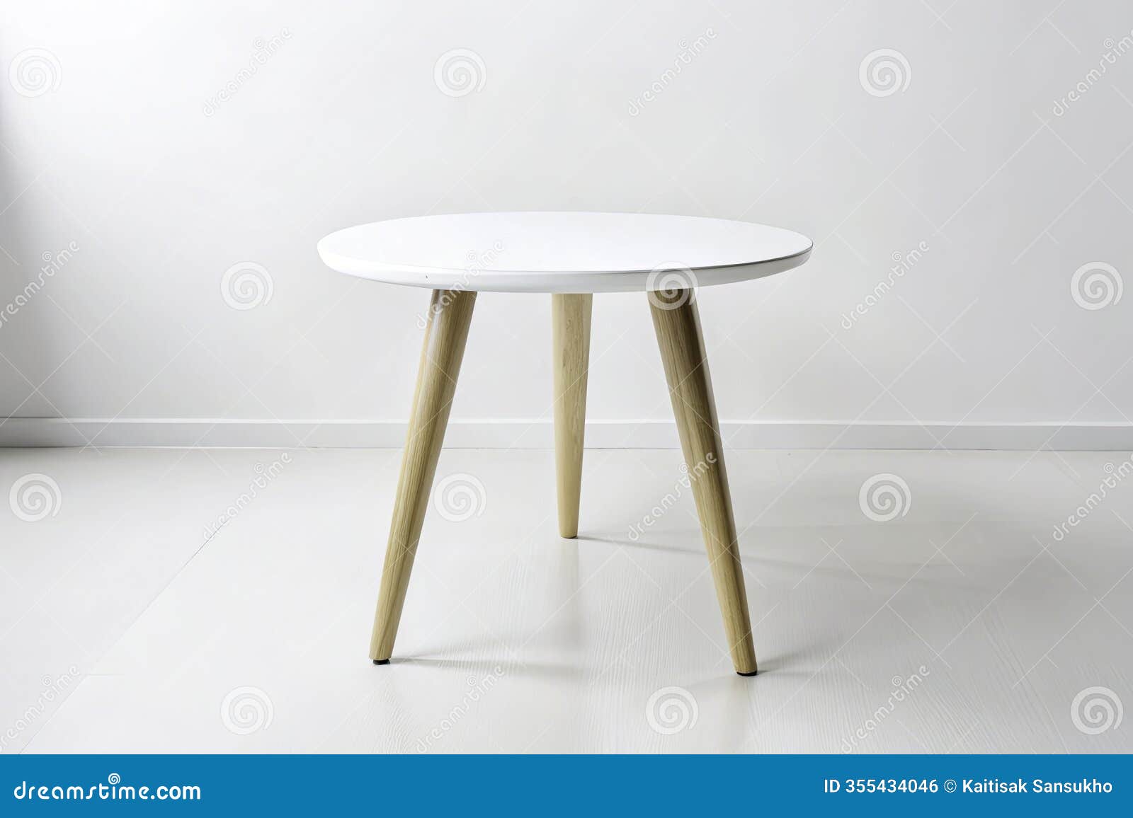stunning panoramic view of a petite white threelegged round table minimalist  perfect for modern home decor