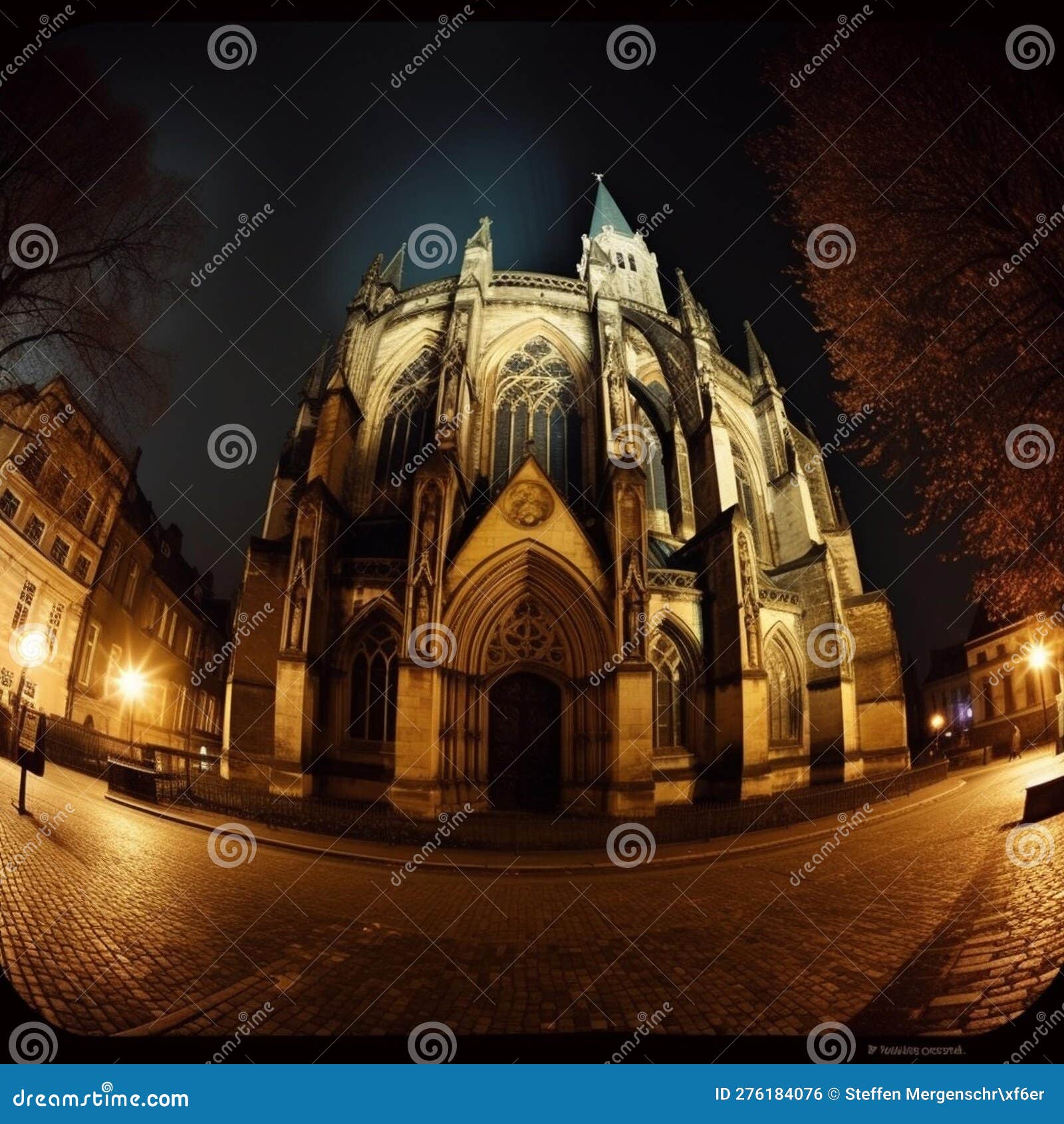 gothic cathedral at twilight with mystical lighting
