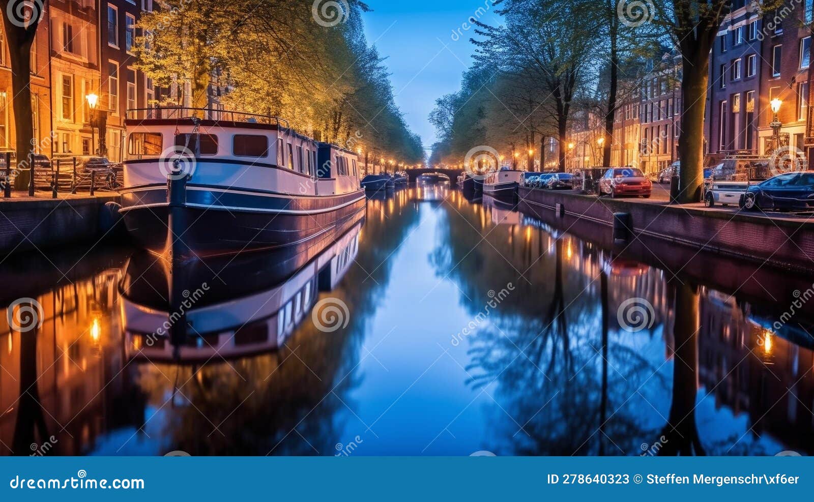 amsterdams canal system at blue hour