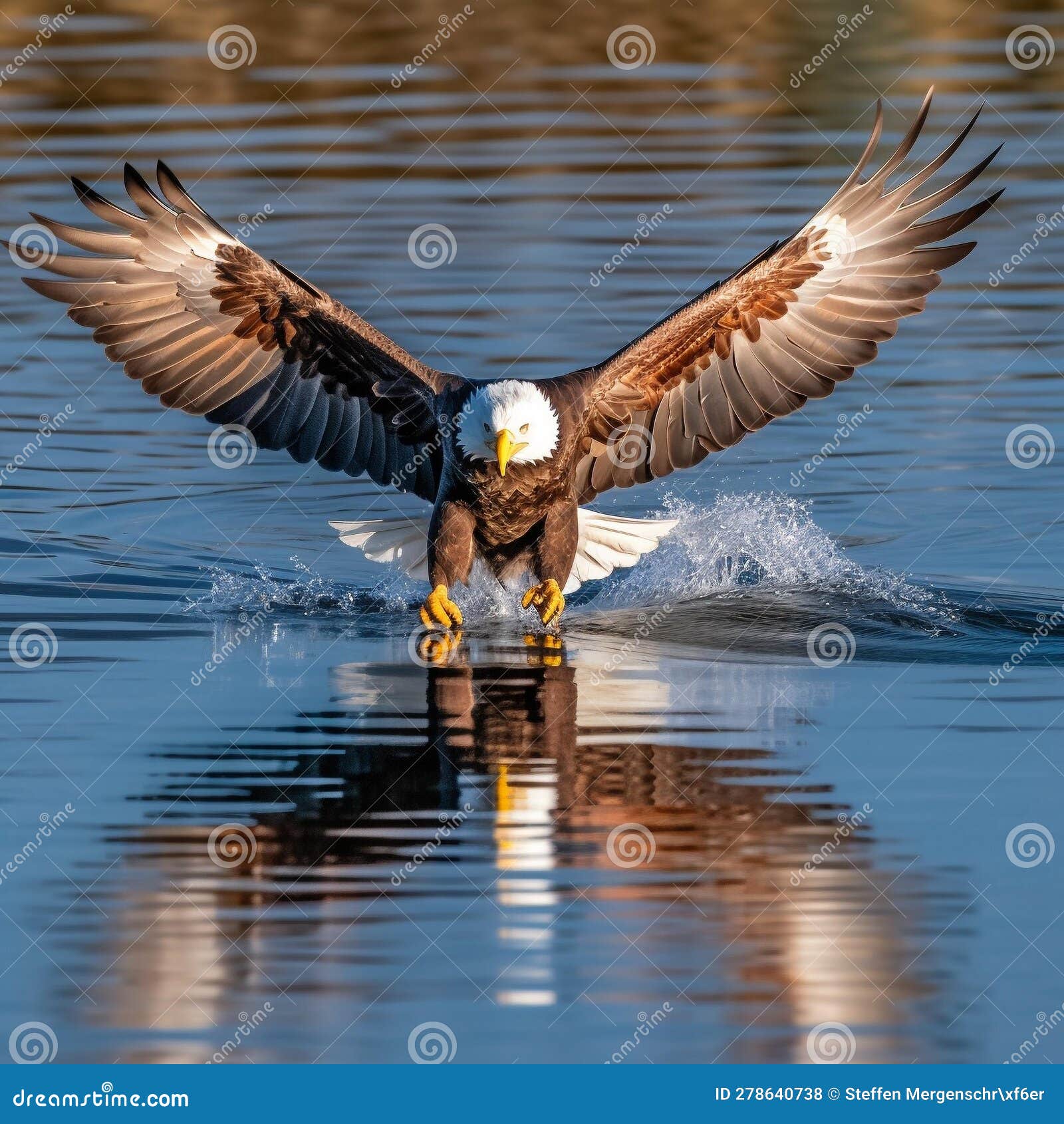 majestic bald eagle soaring above water