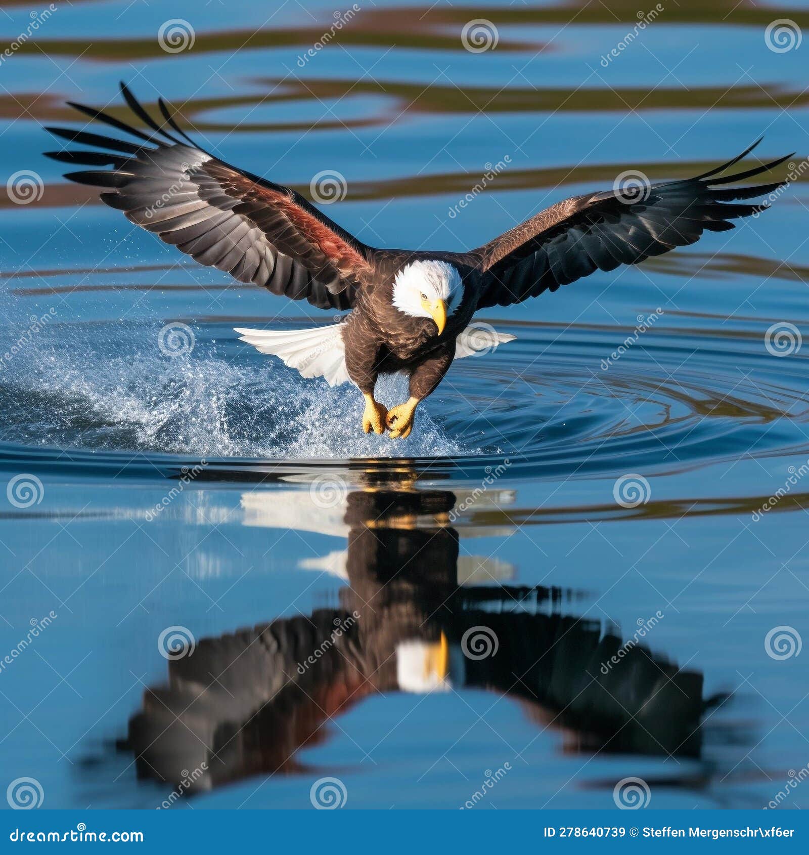 majestic bald eagle soaring above water