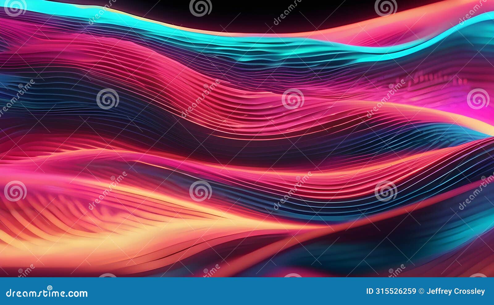 a trending pattern of calming waves-purple,blue neon silk like material, , 3d render