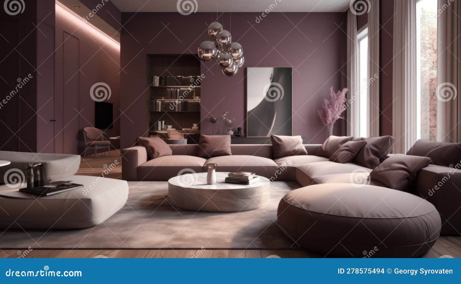 luxury interior : mauve, taupe, and white with shiny walls and award-winning bionic s