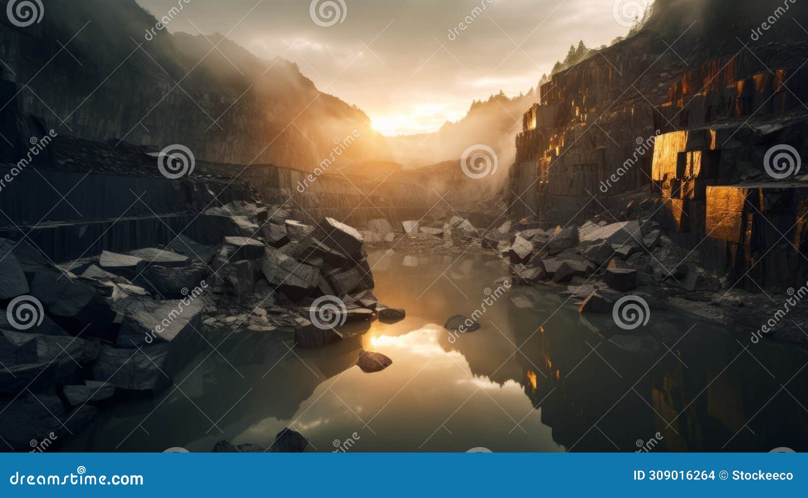 stunning sunrise photography of a majestic quarry with godrays