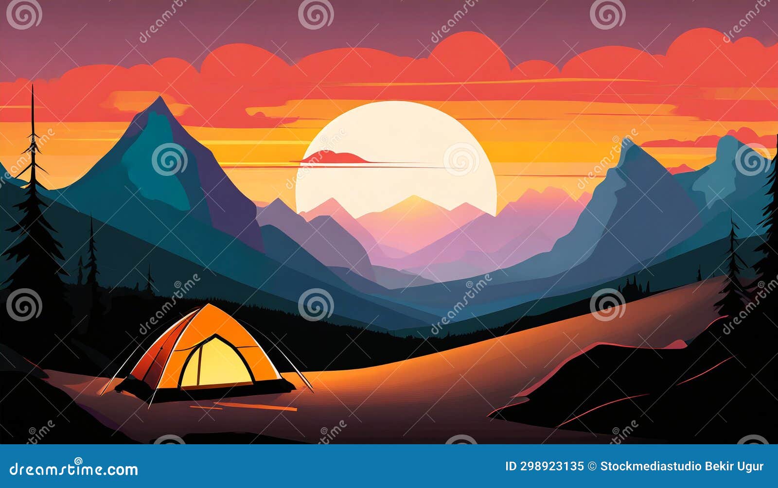 stunning sunset camp  with unreal landscapes