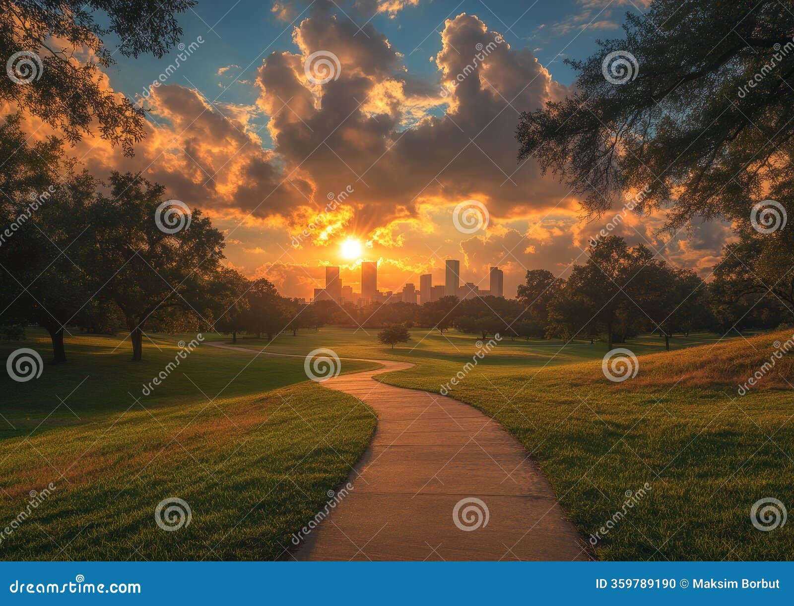 stunning sunset over eleanor tinsley park skyline: houston buffalo bayou park silhouette photography