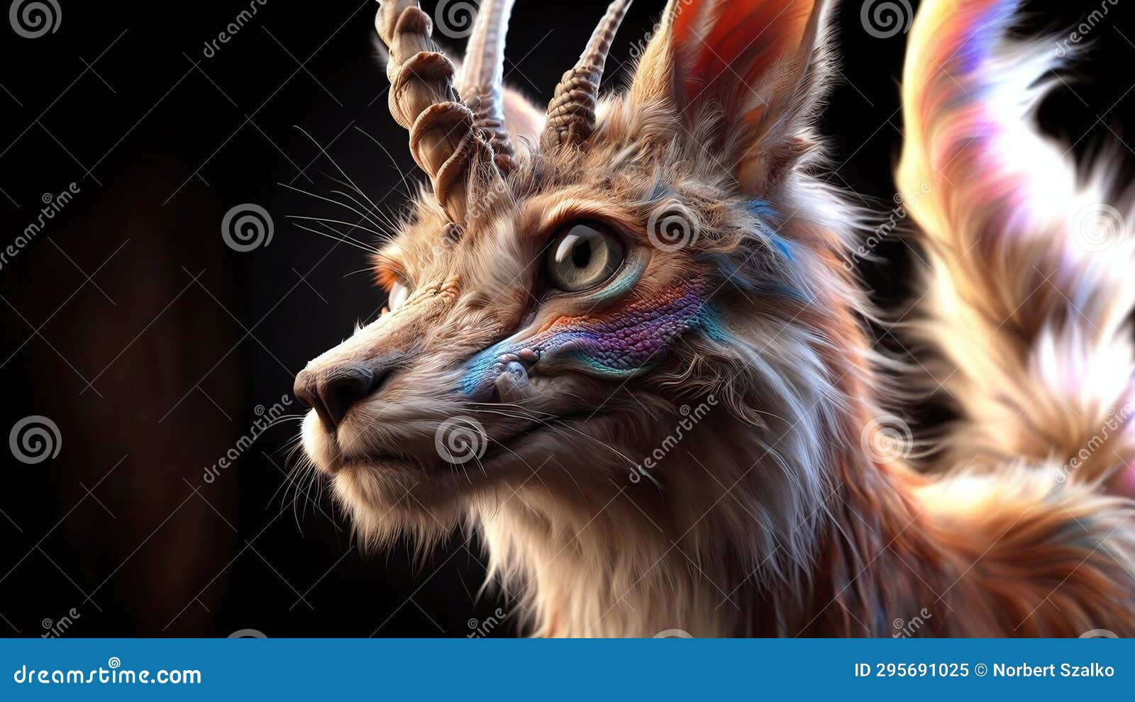 Rainbow Lynx: AI Generated Illustration for Christmas Wallpaper Stock