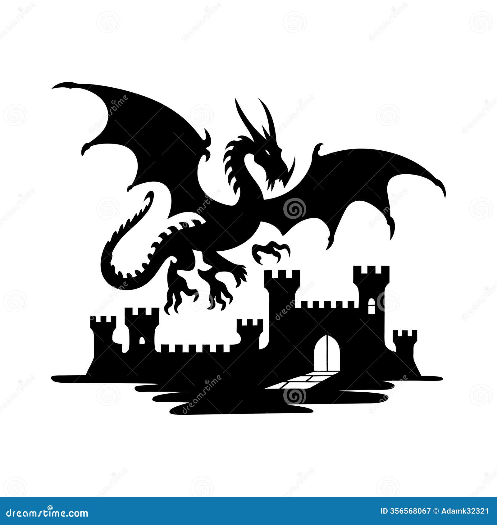 majestic dragon silhouette over medieval castle fantasy  art