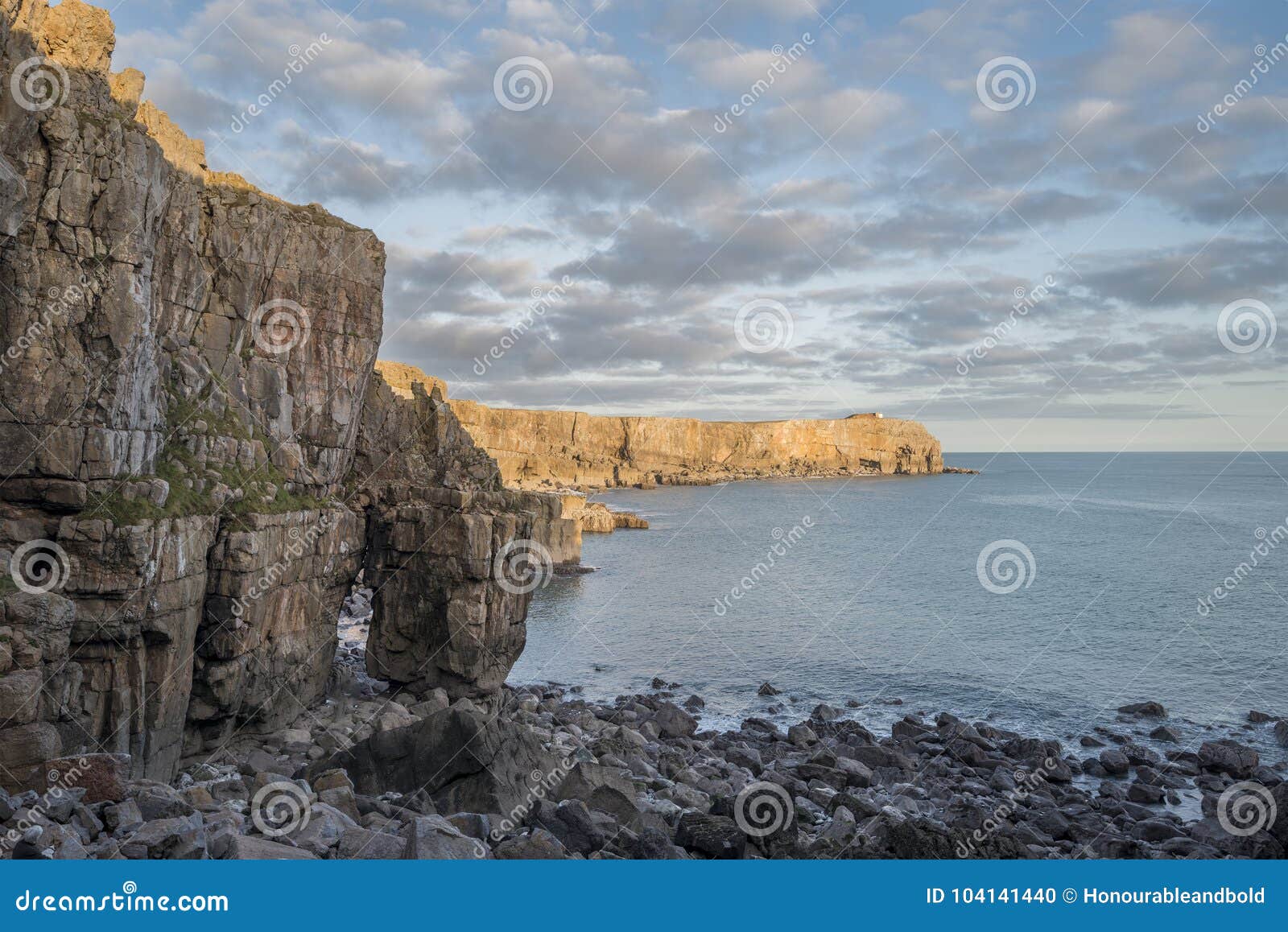 stunning vibrant landscape image of cliffs around st govan`s hea