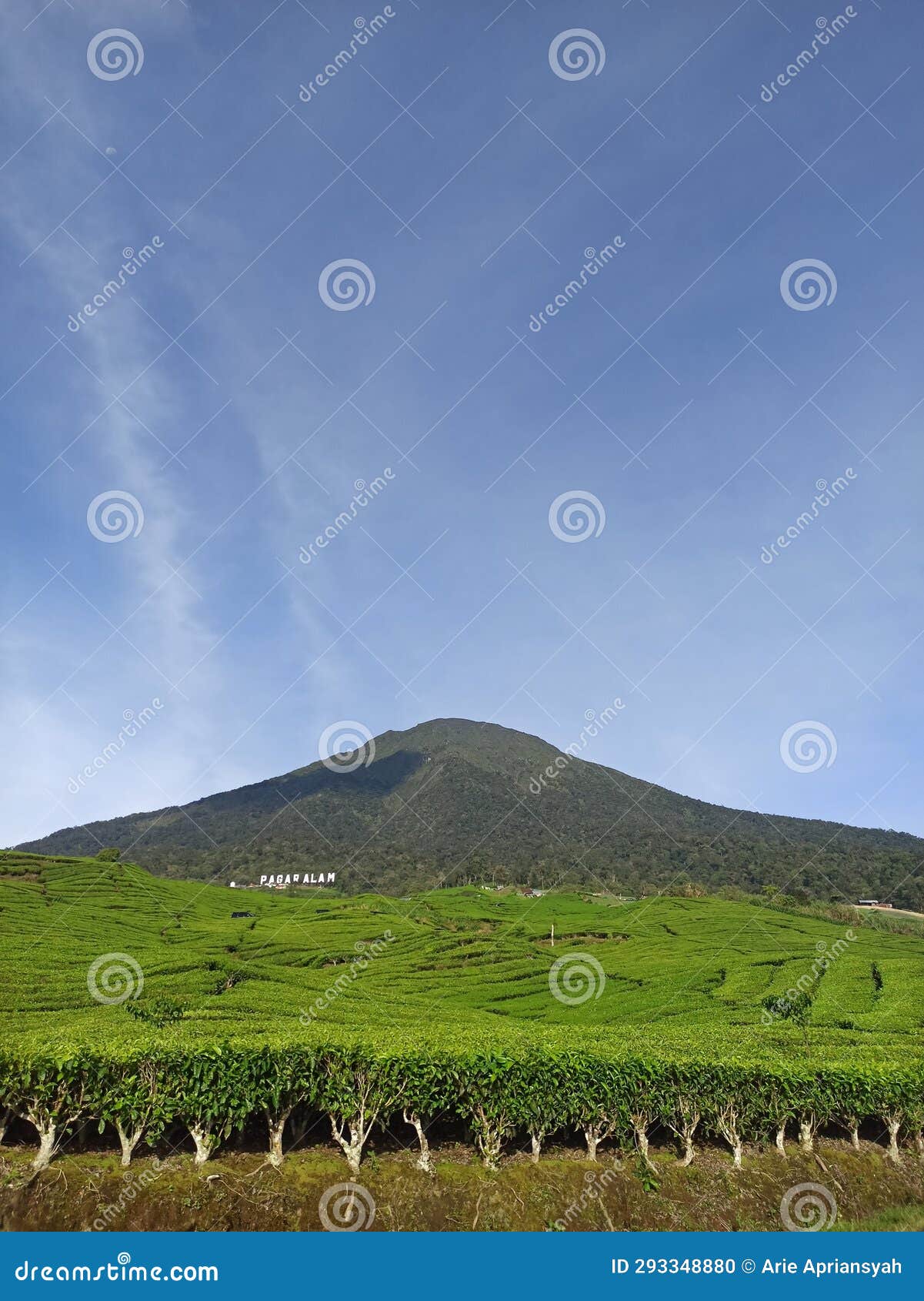 stunning view of mount dempo with a clear blue sky in the background