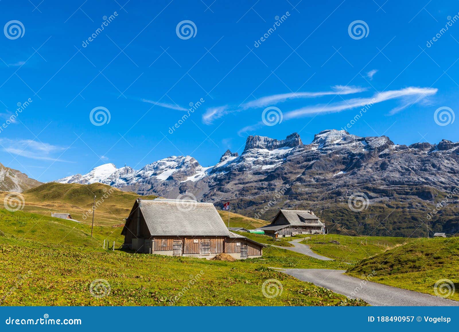 stunning view of titlis and wendestock in alpen village