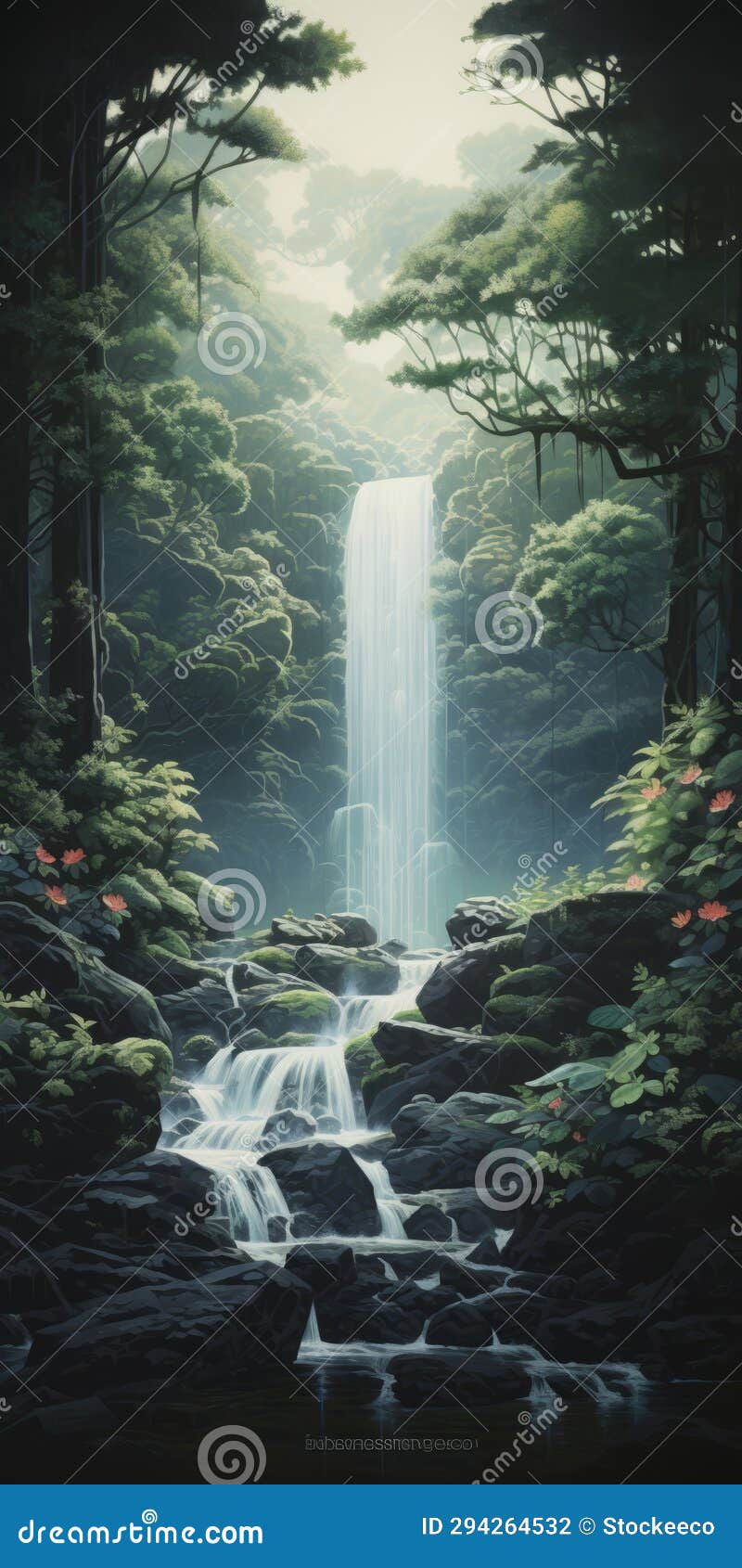 waterfall painting in the style of hiroshi nagai